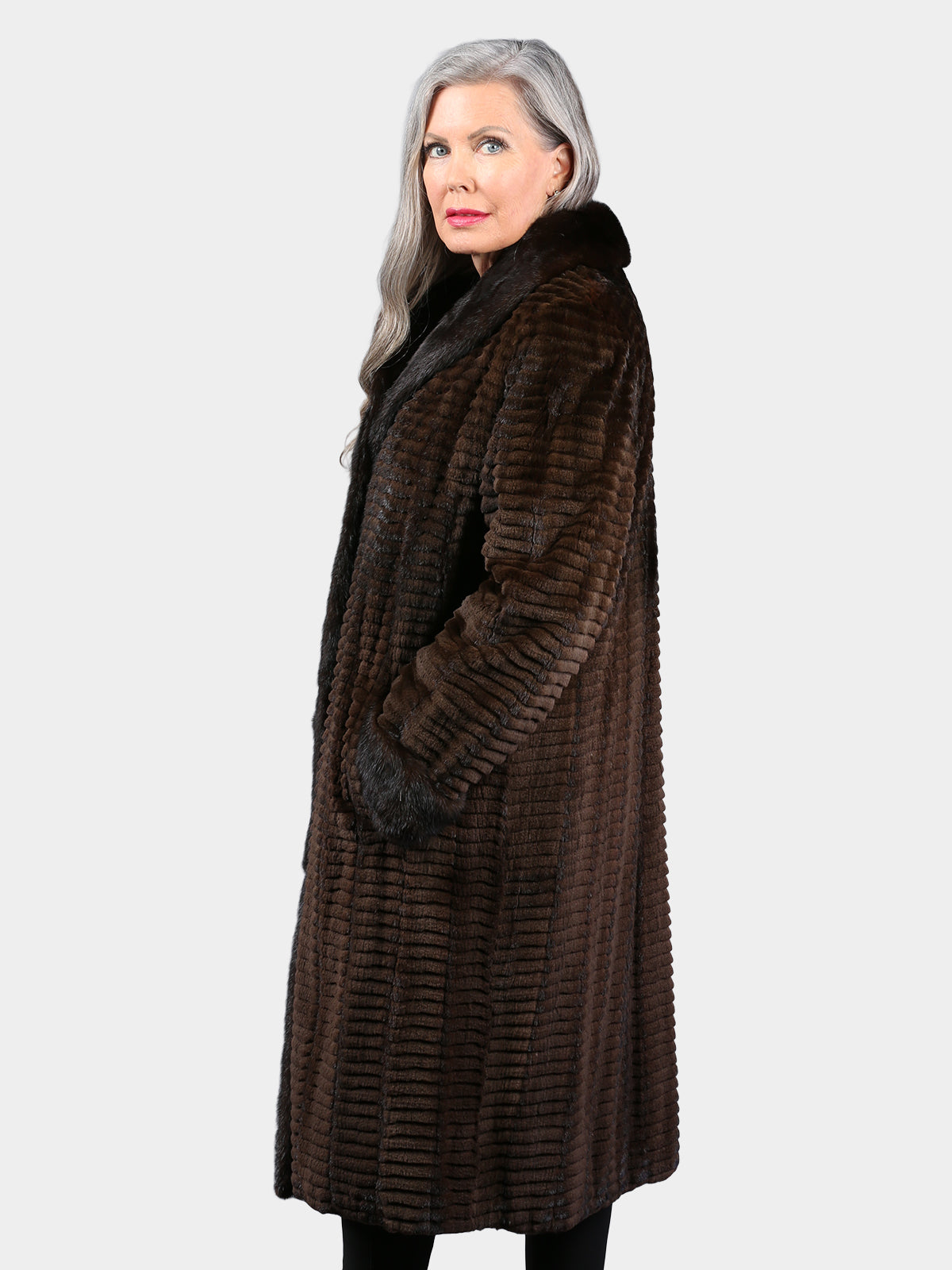 Woman's Natural Mahogany Semi Sheared Mink Fur 3/4 Coat