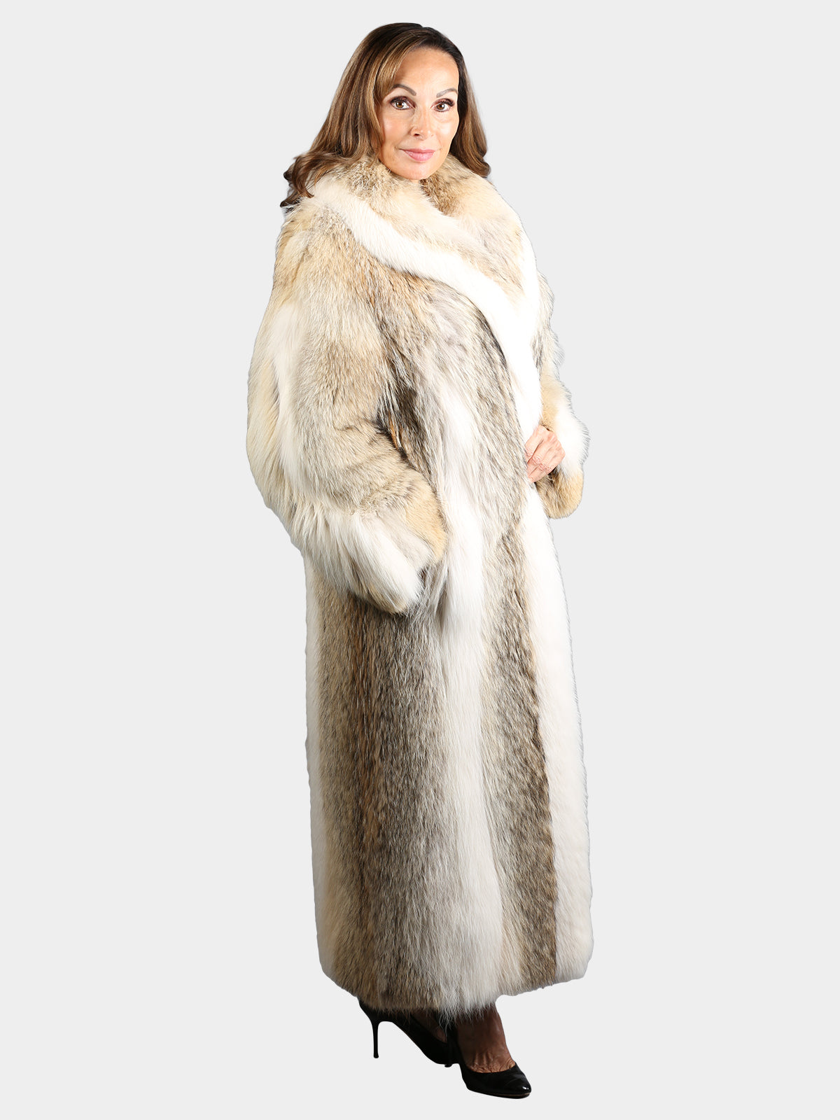 Woman's Natural Cayote Fur Coat with Shadow Fox Trim