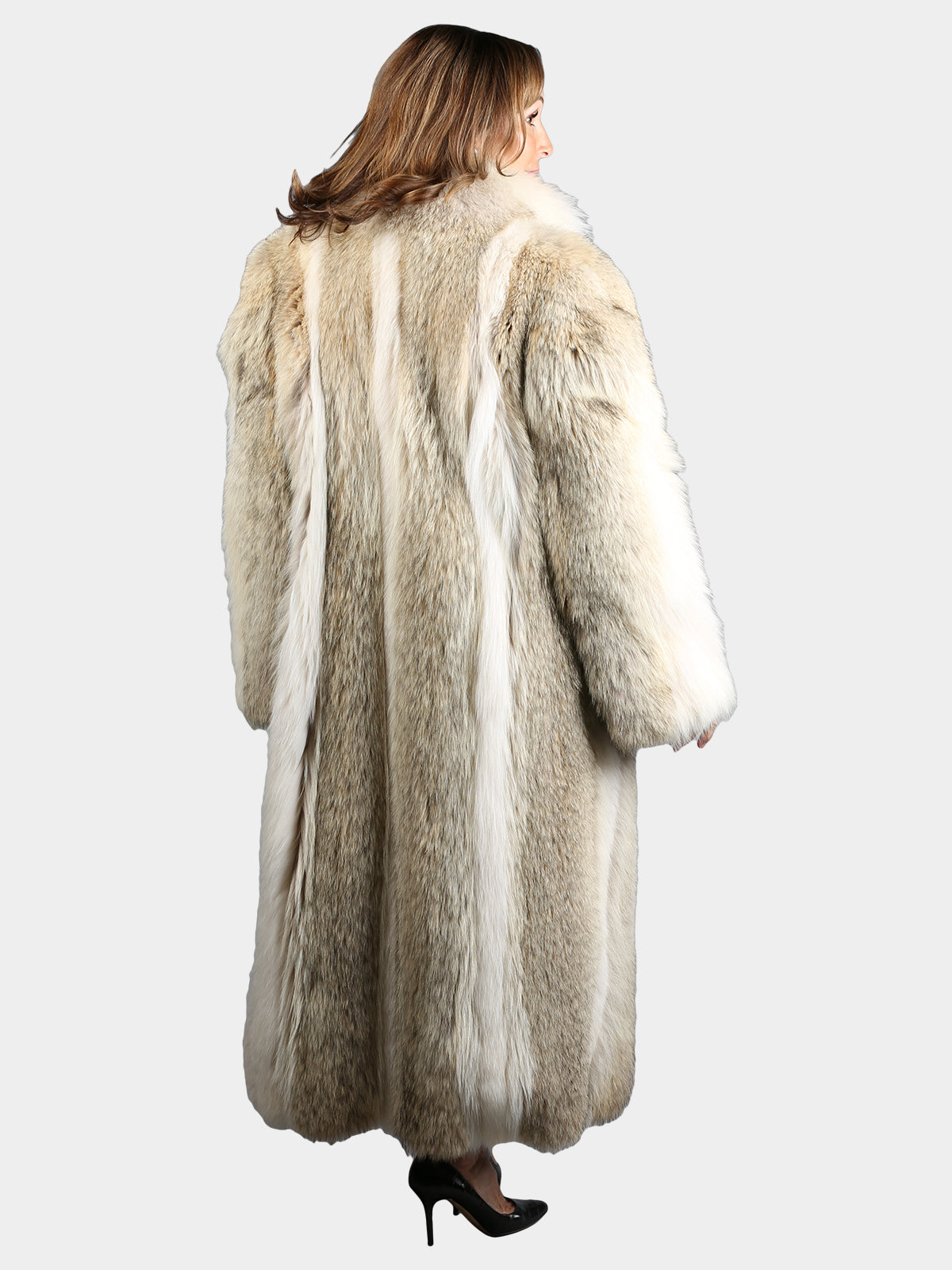 Woman's Natural Cayote Fur Coat with Shadow Fox Trim