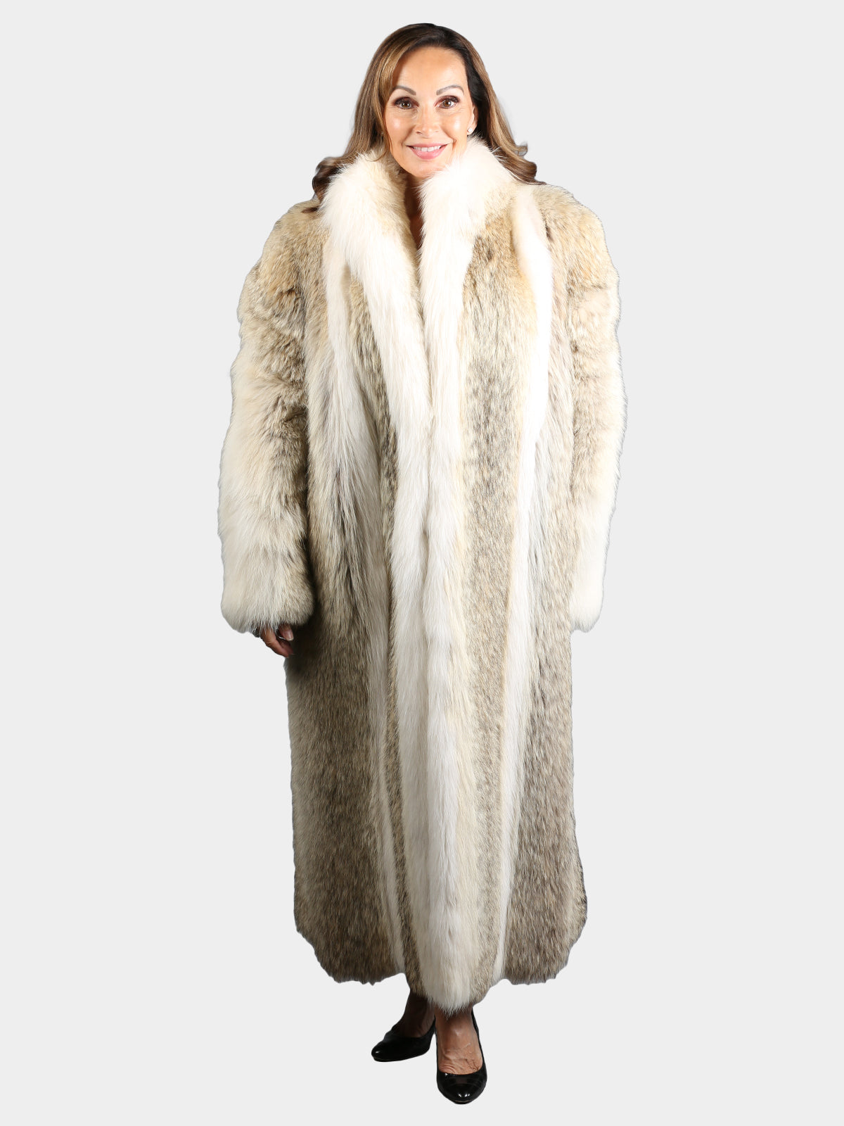 Woman's Natural Cayote Fur Coat with Shadow Fox Trim