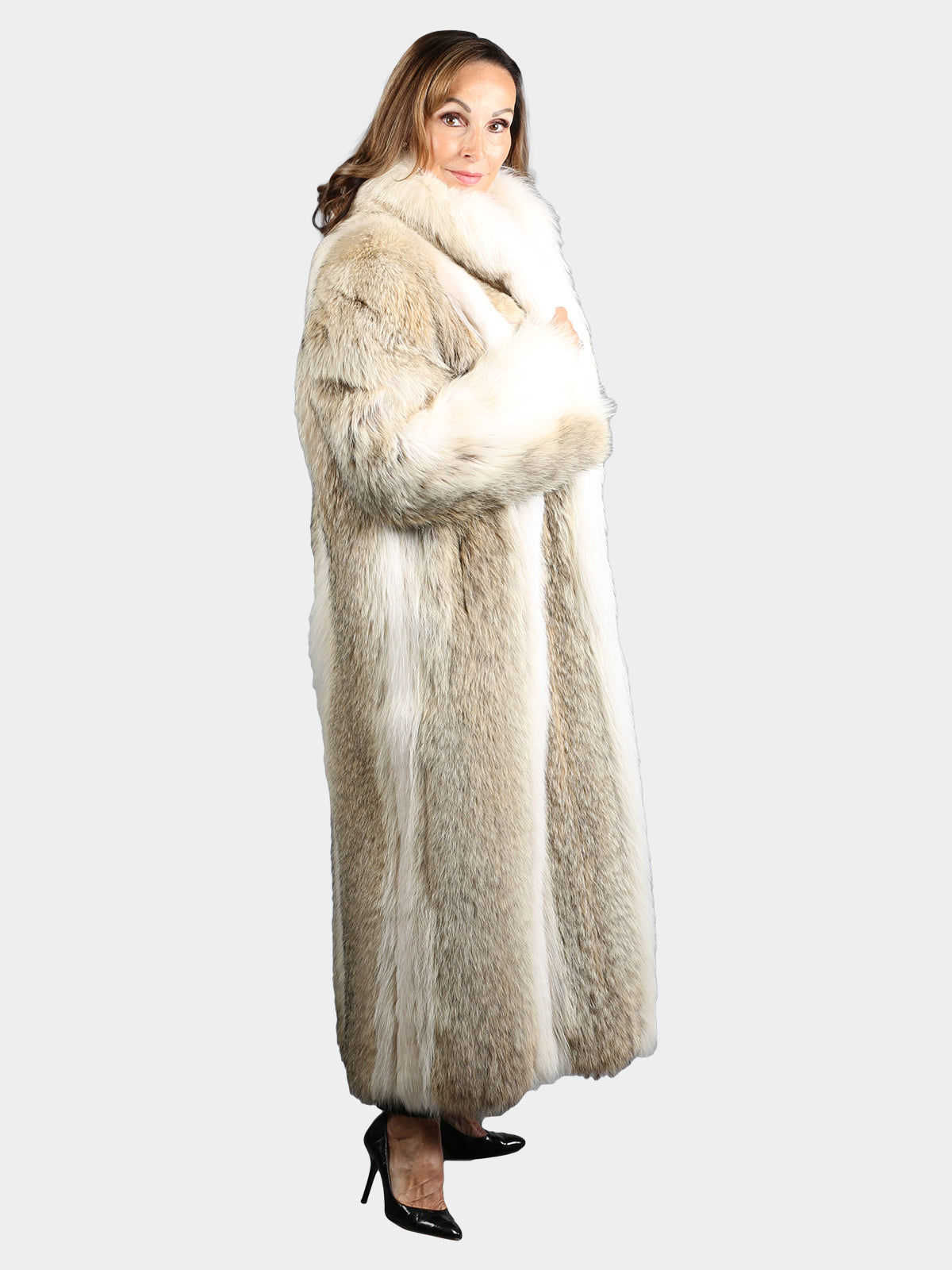 Woman's Natural Cayote Fur Coat with Shadow Fox Trim