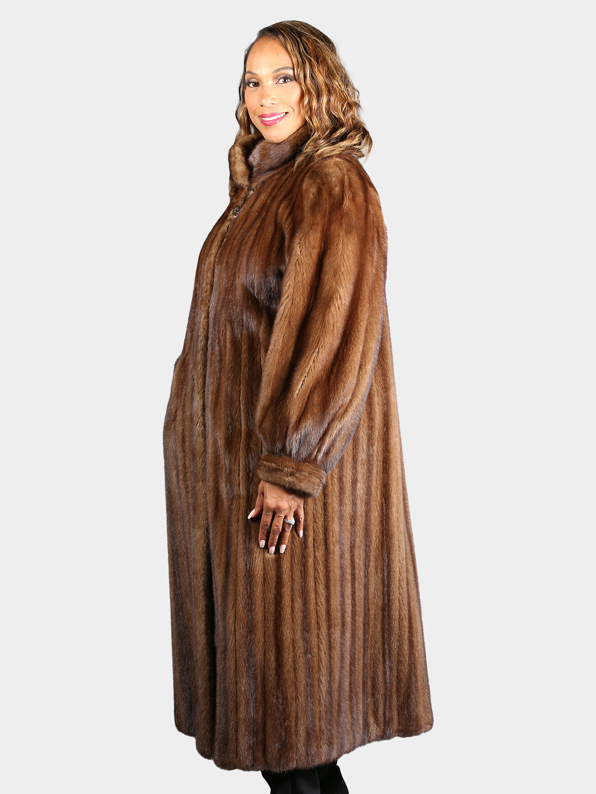 Woman's Light Mahogany Female Mink Fur Coat