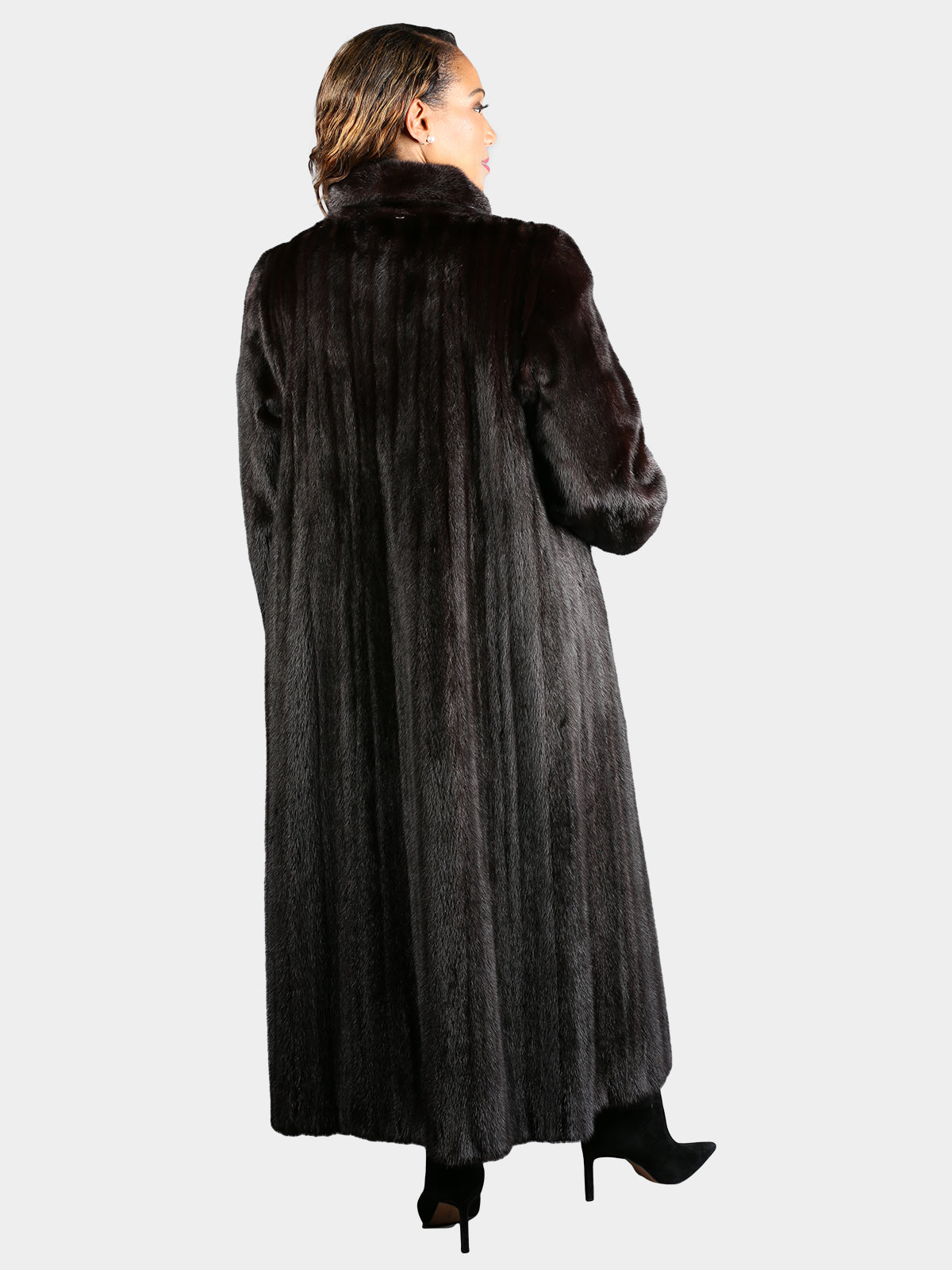 Woman's Natural Deepest Mahogany Female Mink Fur Coat with Detachable Hood