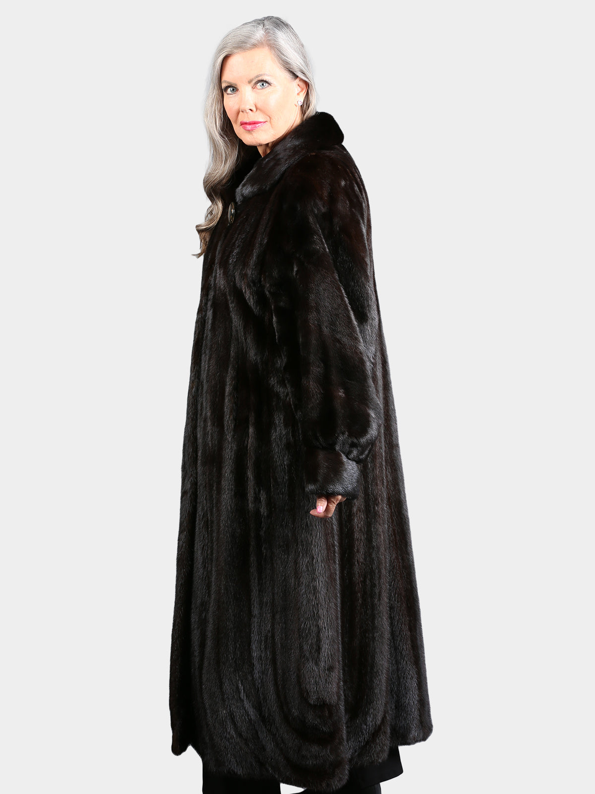 Woman's Natural Deep Mahogany Female Mink Coat with Directional Design