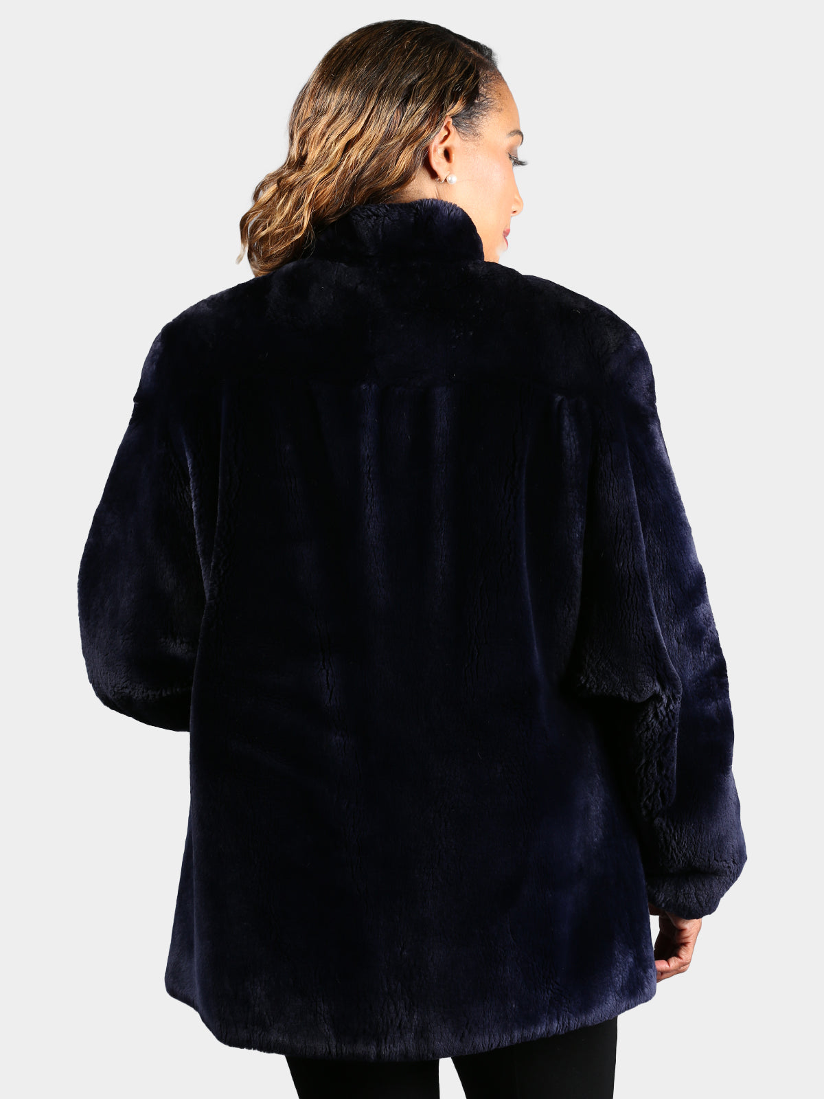 Woman's Dyed Navy Sheared Beaver Fur Jacket