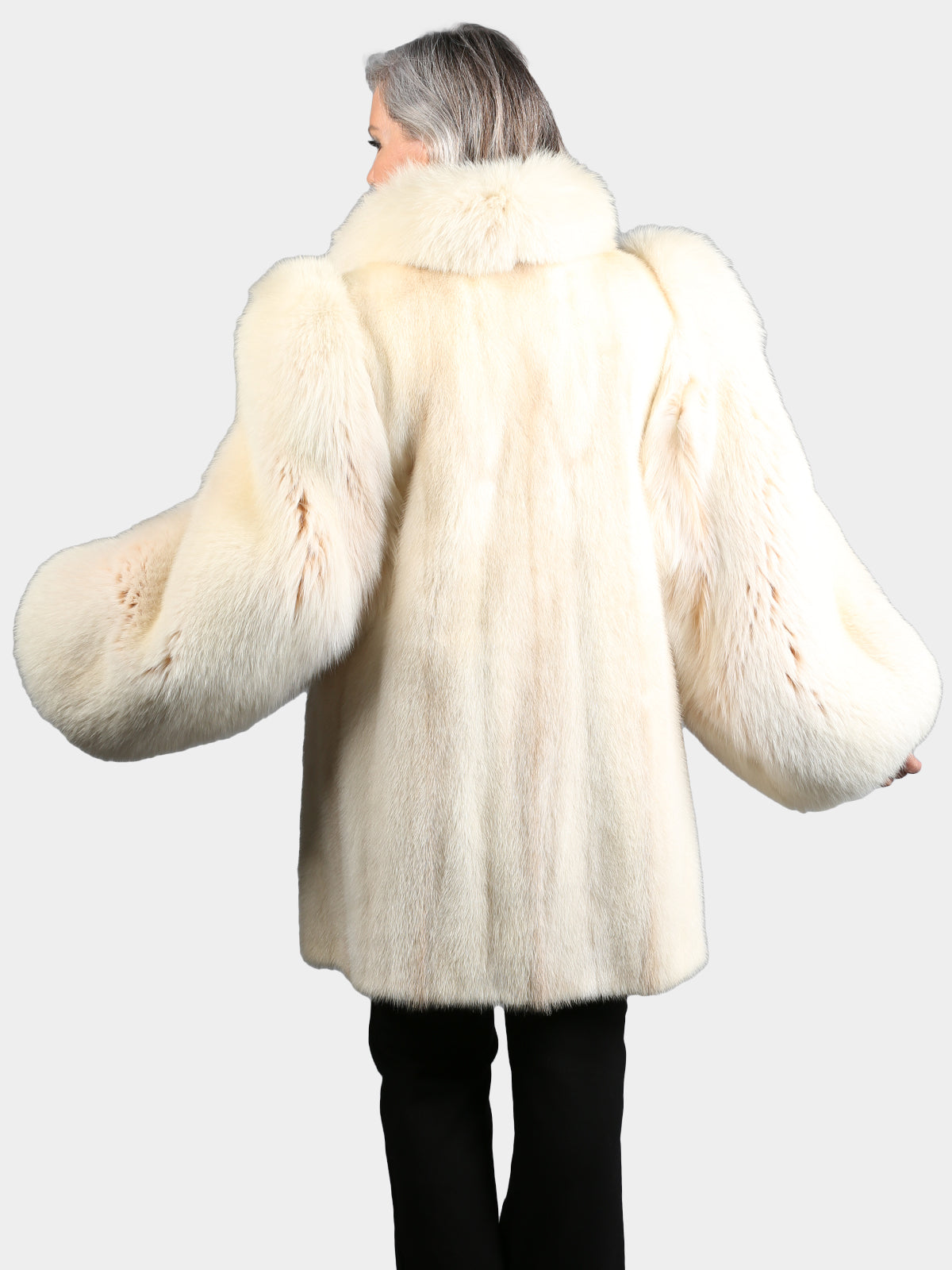 Woman's Natural Blush Mink Fur Stroller with Matching Fox Tuxedo Front and Sleeves
