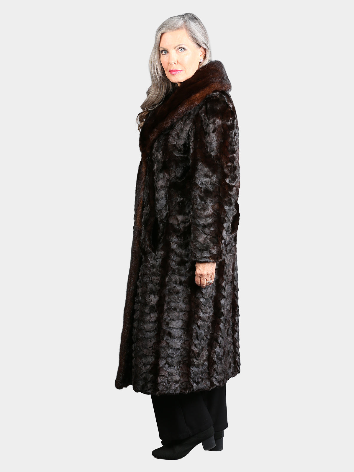 Woman's Dyed Dark Brown Sculptured Mink Fur Coat