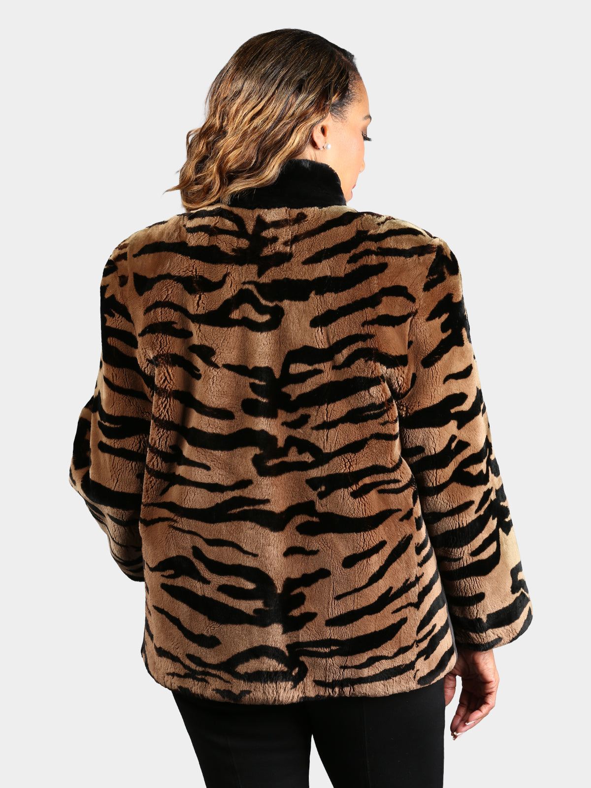 Woman's Dyed Black Brown 'Camo' Design Sheared Beaver Fur Jacket by Musi