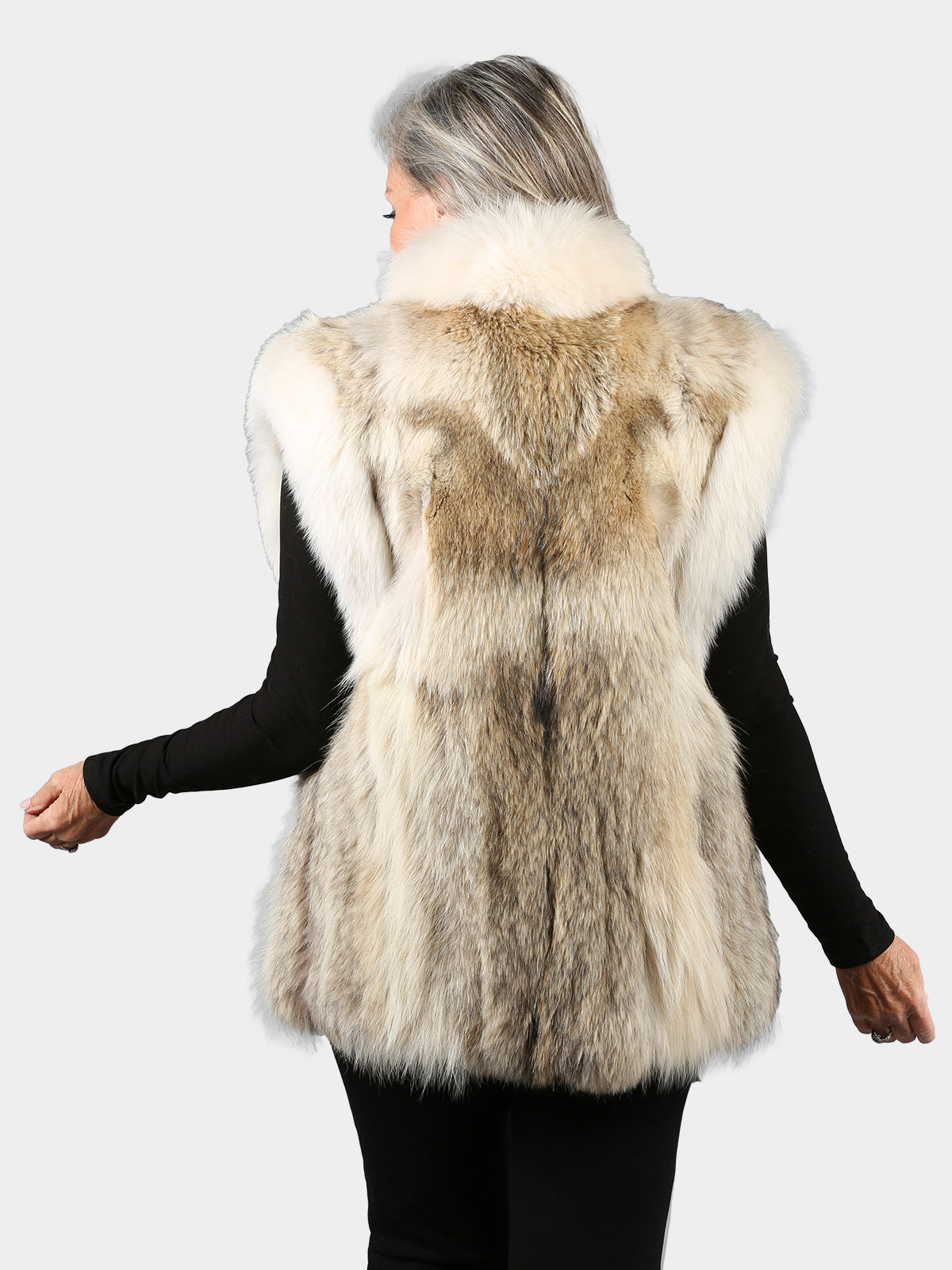 Woman's Natural Coyote Fur Vest with Shadow Fox Trim