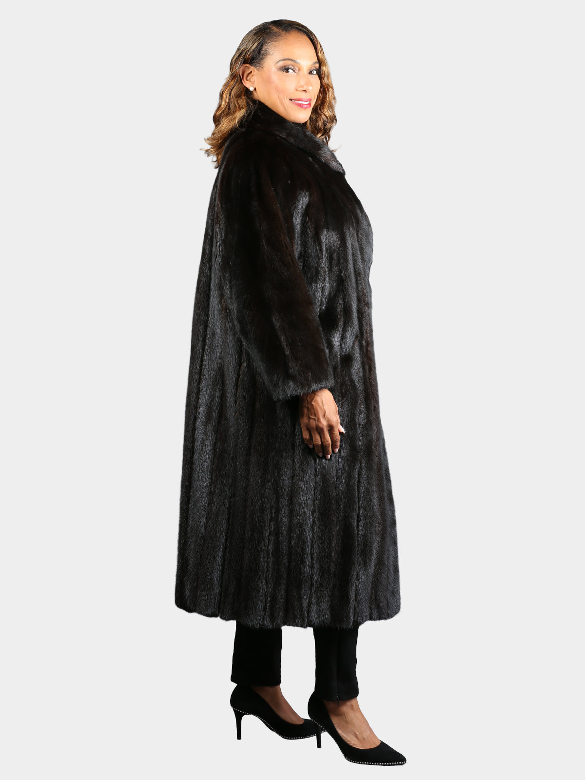 Woman's Plus Size Dyed Black Mink Fur Coat