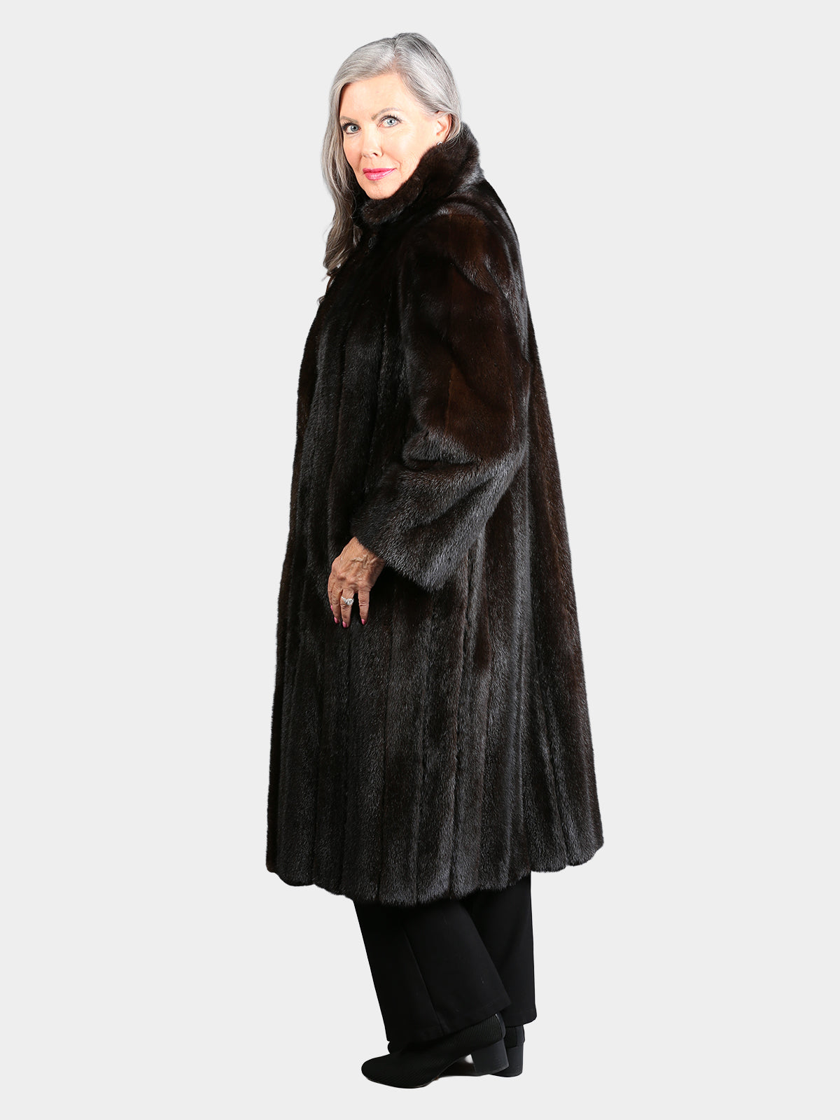 Woman's Petite Natural Deep Mahogany Mink Fur Coat
