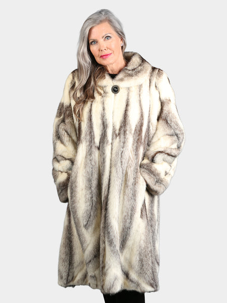 Woman's Natural Black Cross Mink Fur 7/8 Coat