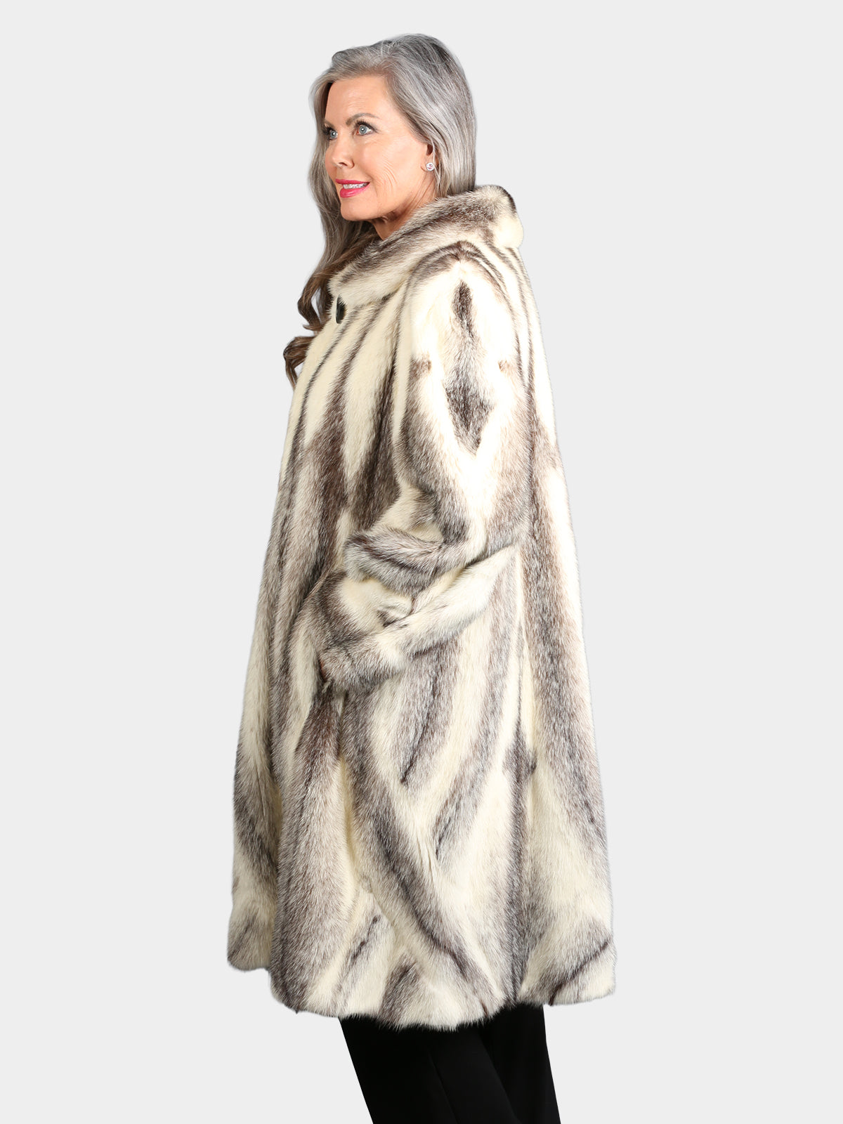 Woman's Natural Black Cross Mink Fur 7/8 Coat