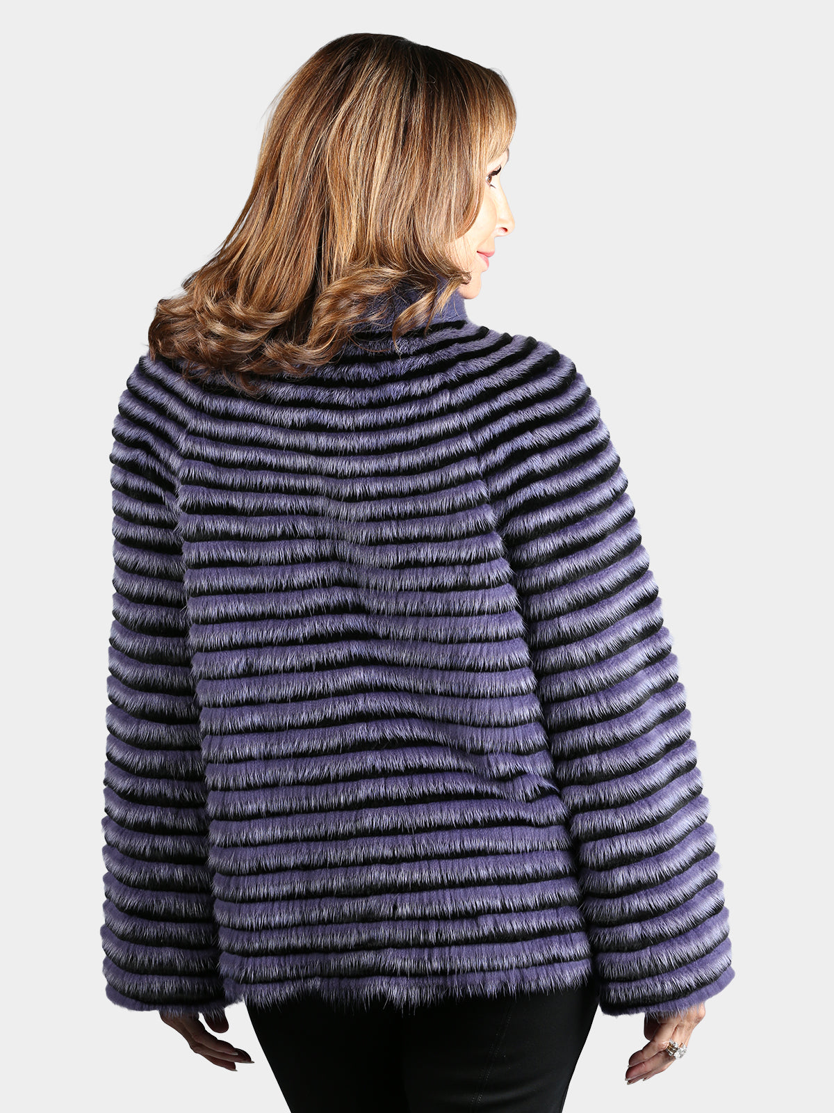 Woman's Petite Dyed Purple Feathered Mink Fur Jacket