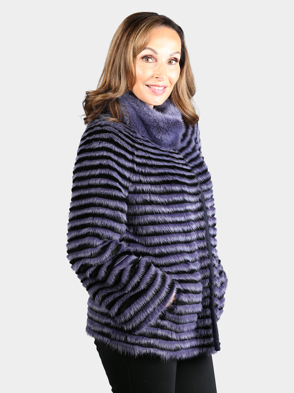 Woman's Petite Dyed Purple Feathered Mink Fur Jacket