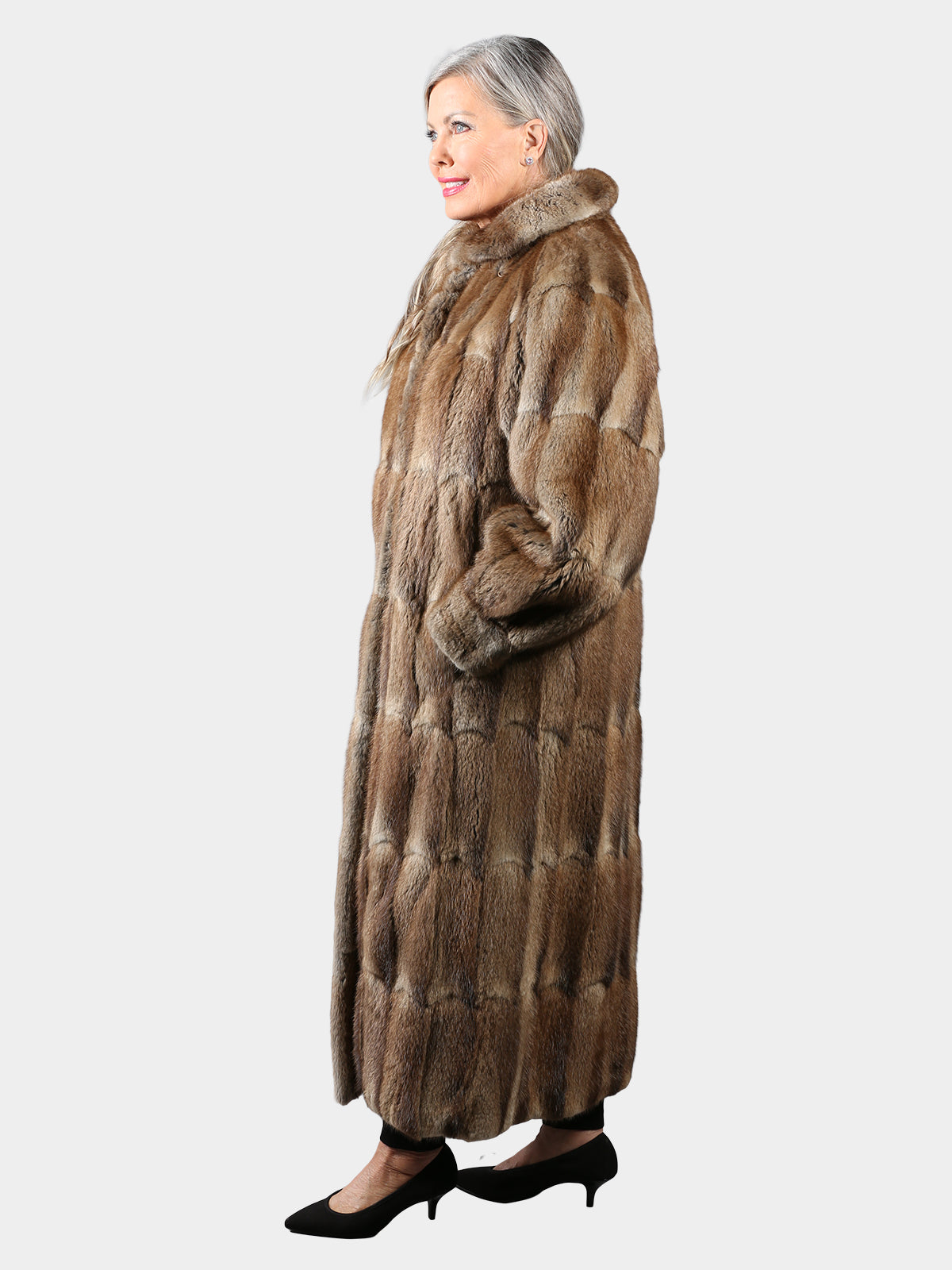 Woman's Natural Muskrat Fur Coat with Detachable Hood