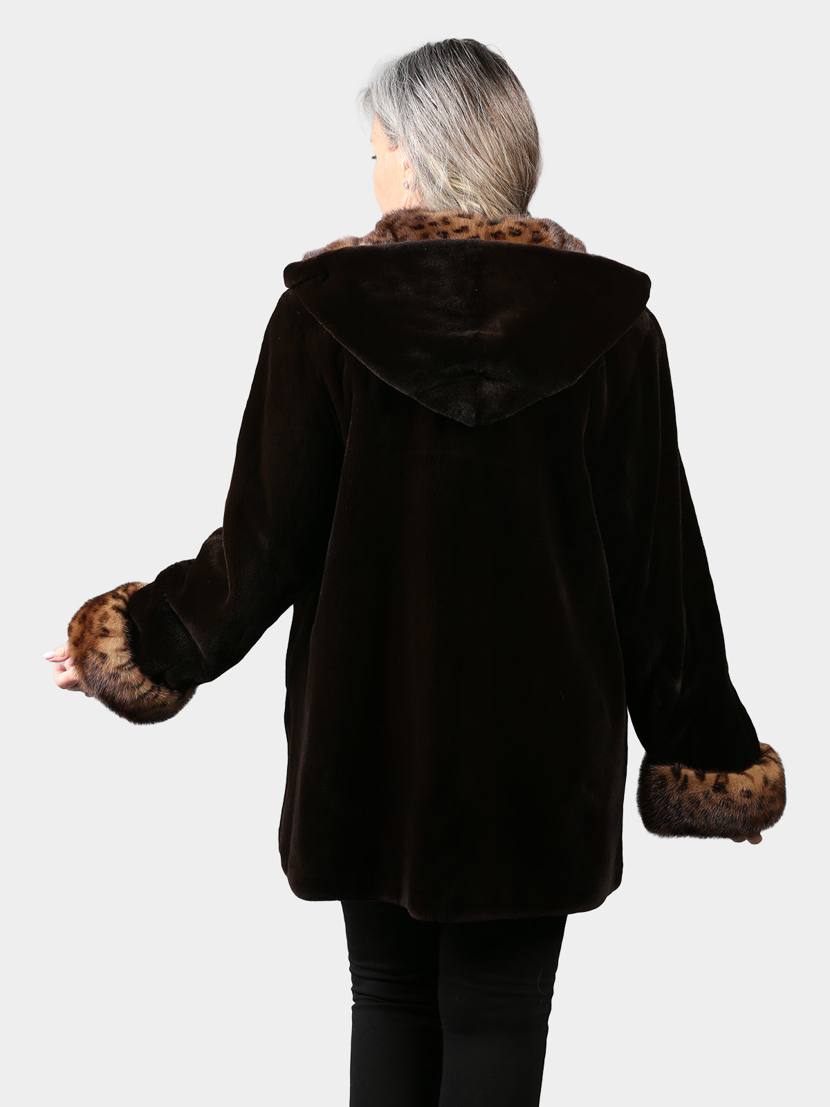 Woman's Dyed Brown Sheared Mink Fur Parka