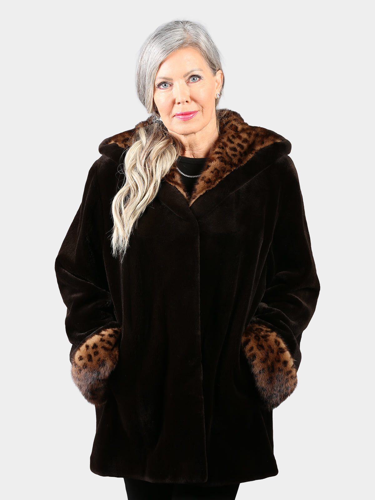 Woman's Dyed Brown Sheared Mink Fur Parka