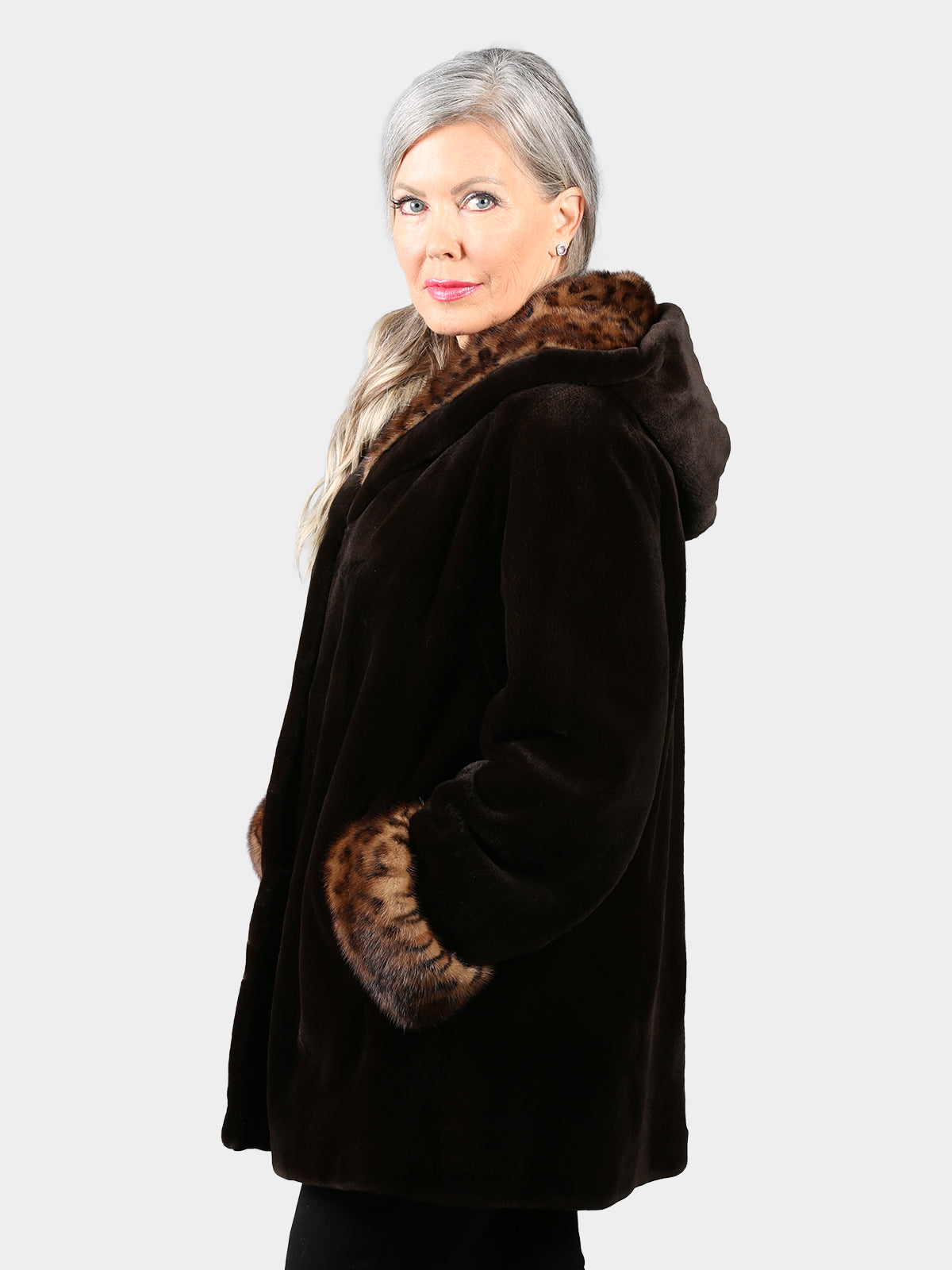 Woman's Dyed Brown Sheared Mink Fur Parka
