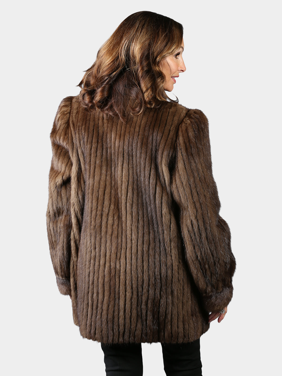 Woman's Light Mahogany Cord Cut Mink Fur Jacket