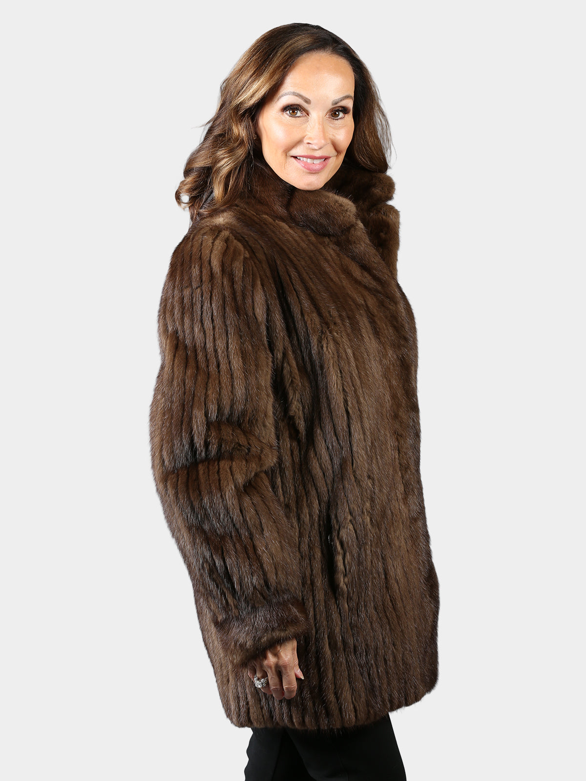 Woman's Light Mahogany Cord Cut Mink Fur Jacket
