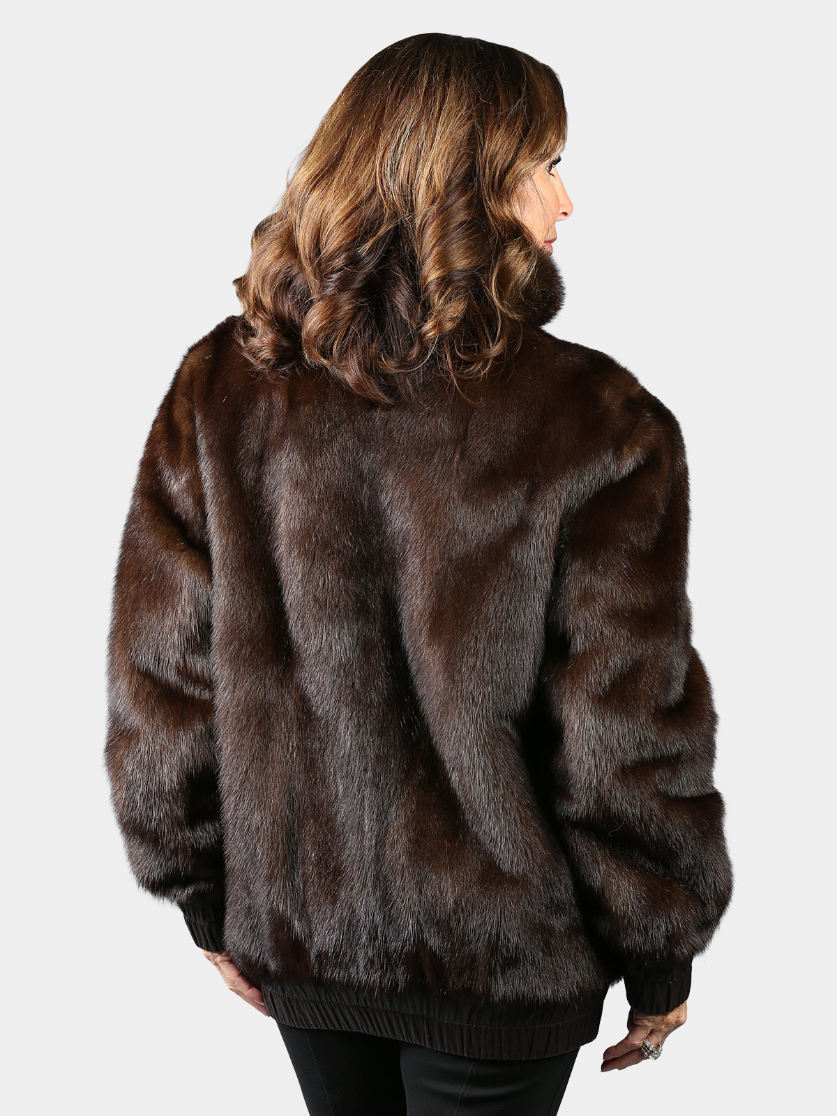 Woman's Mahogany Mink Fur Jacket Reversing to Brown Leather