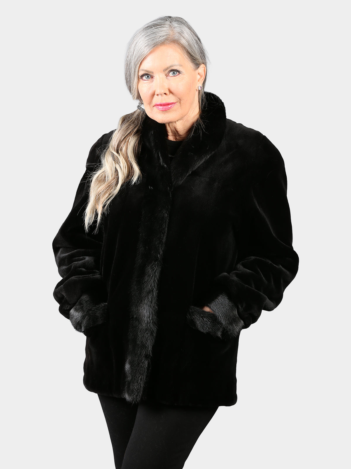 Woman's Dyed Black Sheared Mink Fur Jacket