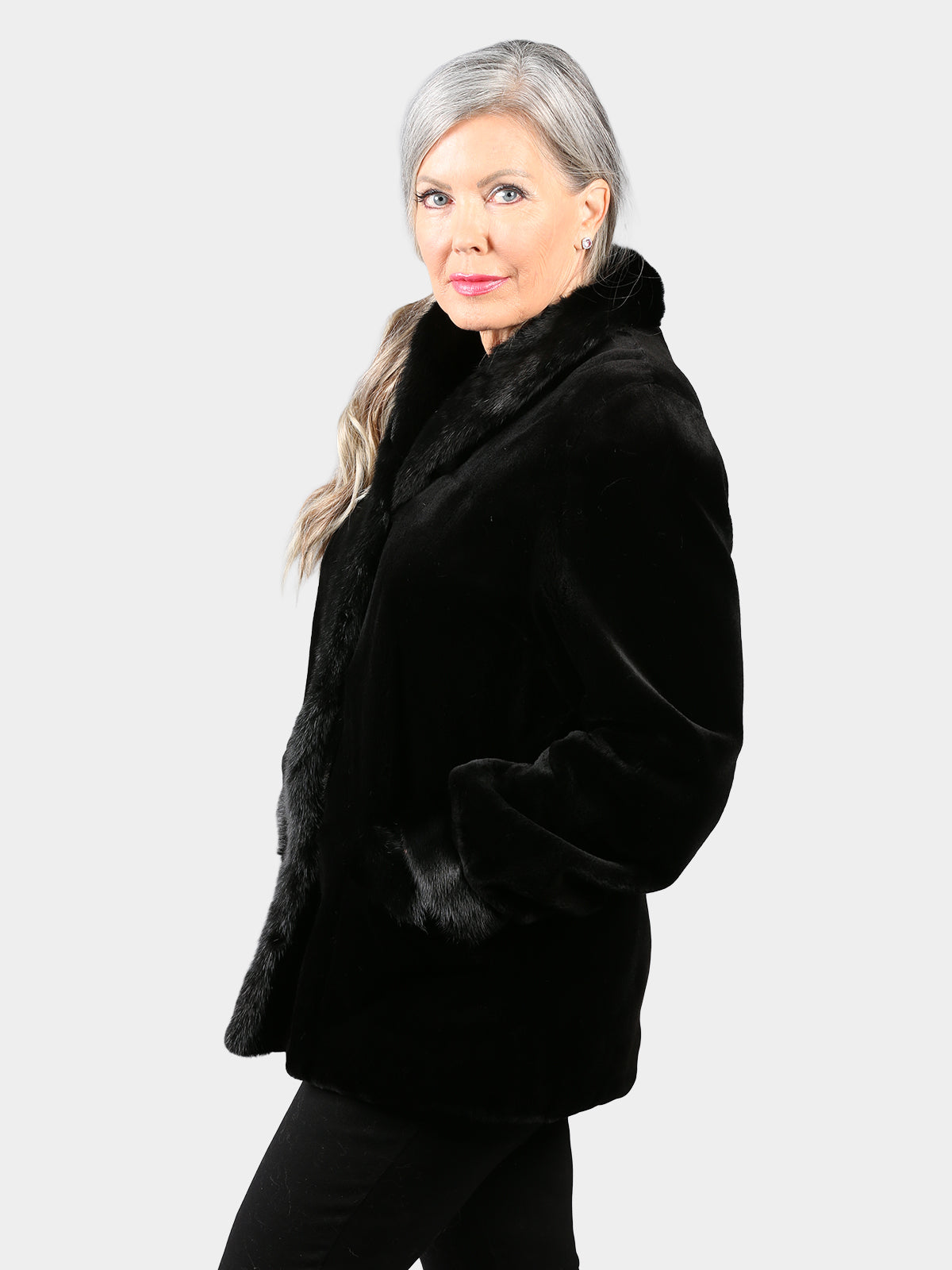 Woman's Dyed Black Sheared Mink Fur Jacket