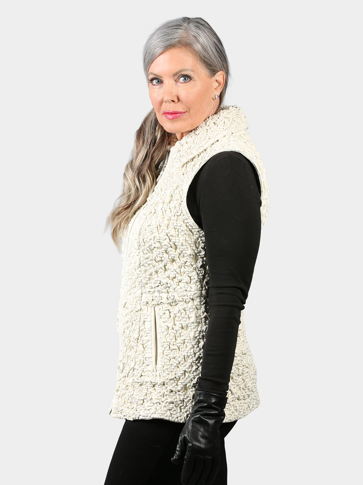 Woman's Dyed "Ice" Bubble Stretch Elasticized Leather Vest