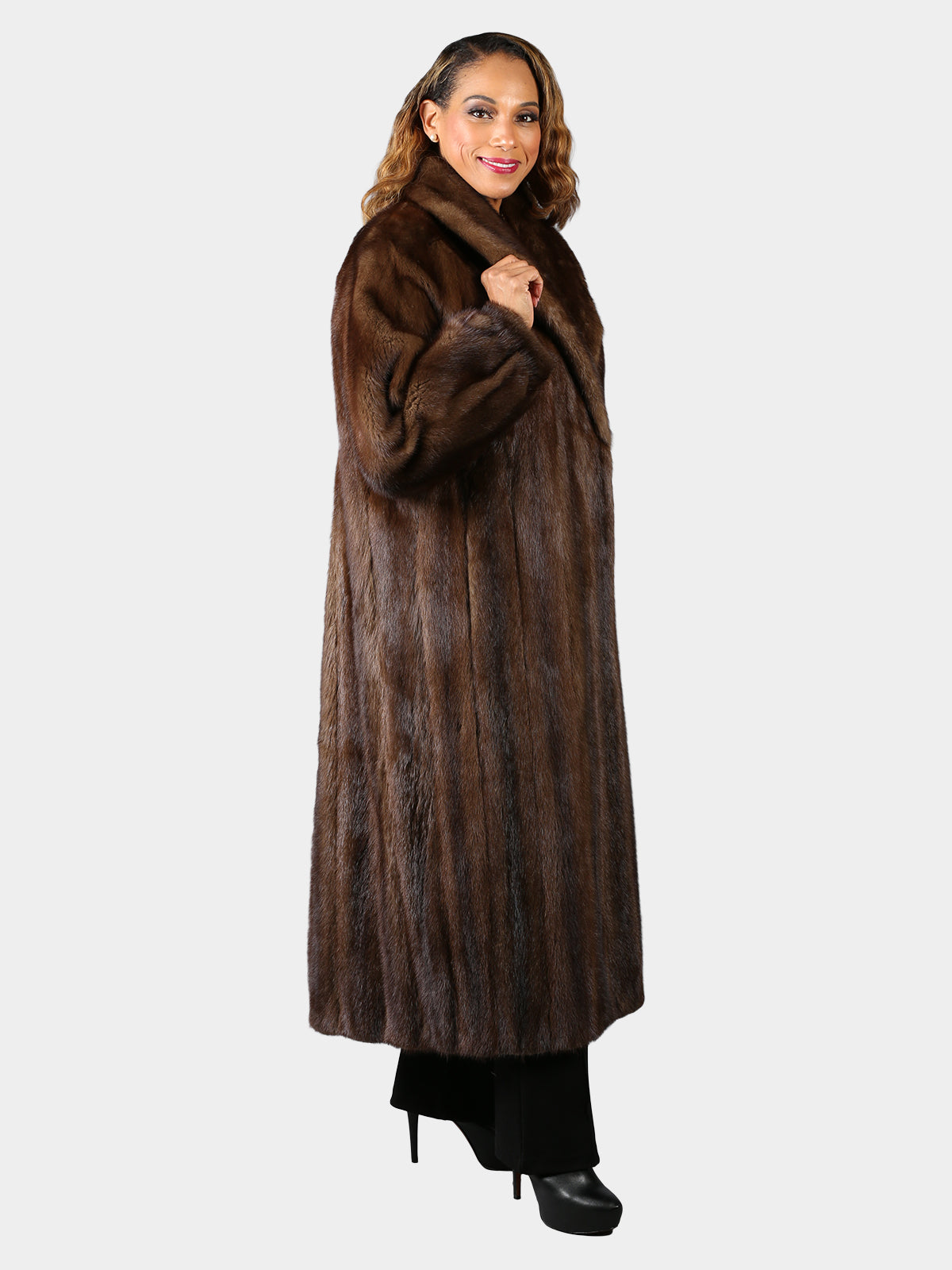 Woman's Designer Label Mahogany Female Mink Fur Coat