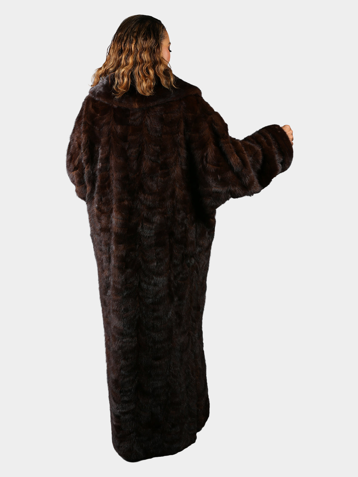 Woman's Plus Size Extra Long Mahogany Sculptured Mink Fur Coat