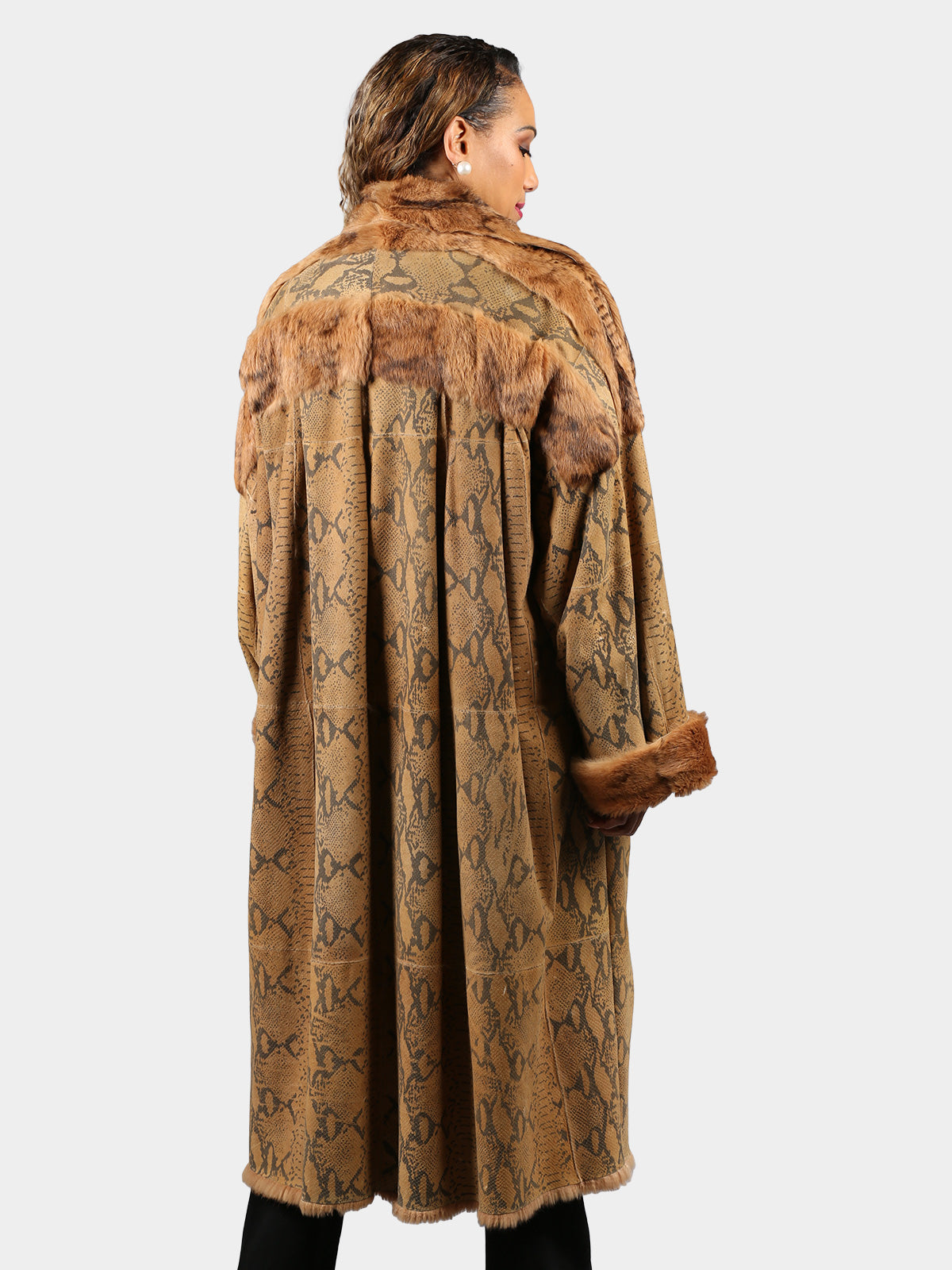 Woman's Plus Size Dyed Animal Print Rex Rabbit Skin Coat