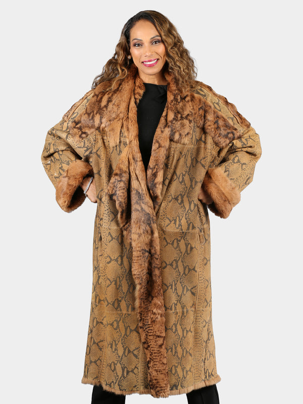 Woman's Plus Size Dyed Animal Print Rex Rabbit Skin Coat
