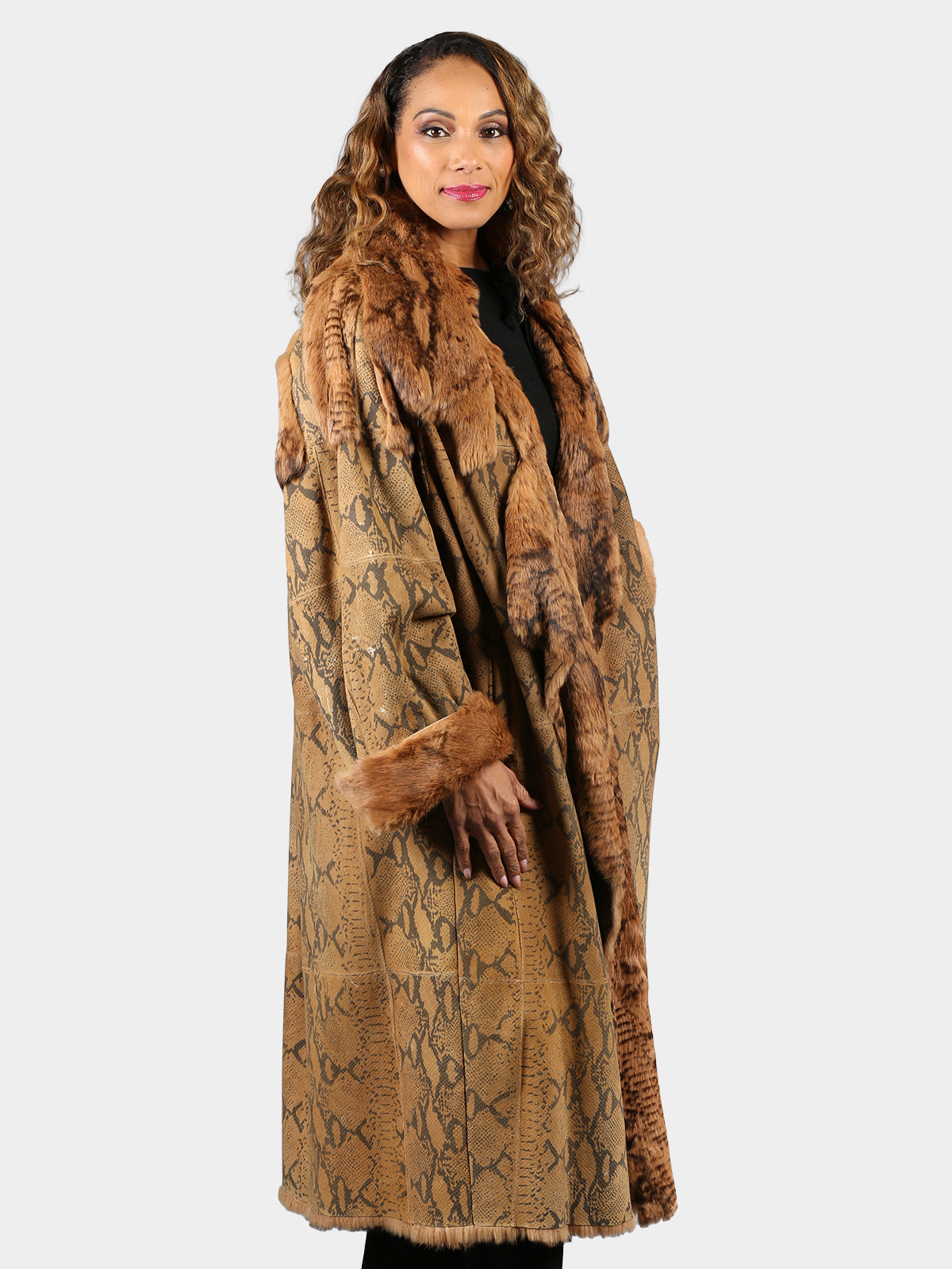 Woman's Plus Size Dyed Animal Print Rex Rabbit Skin Coat