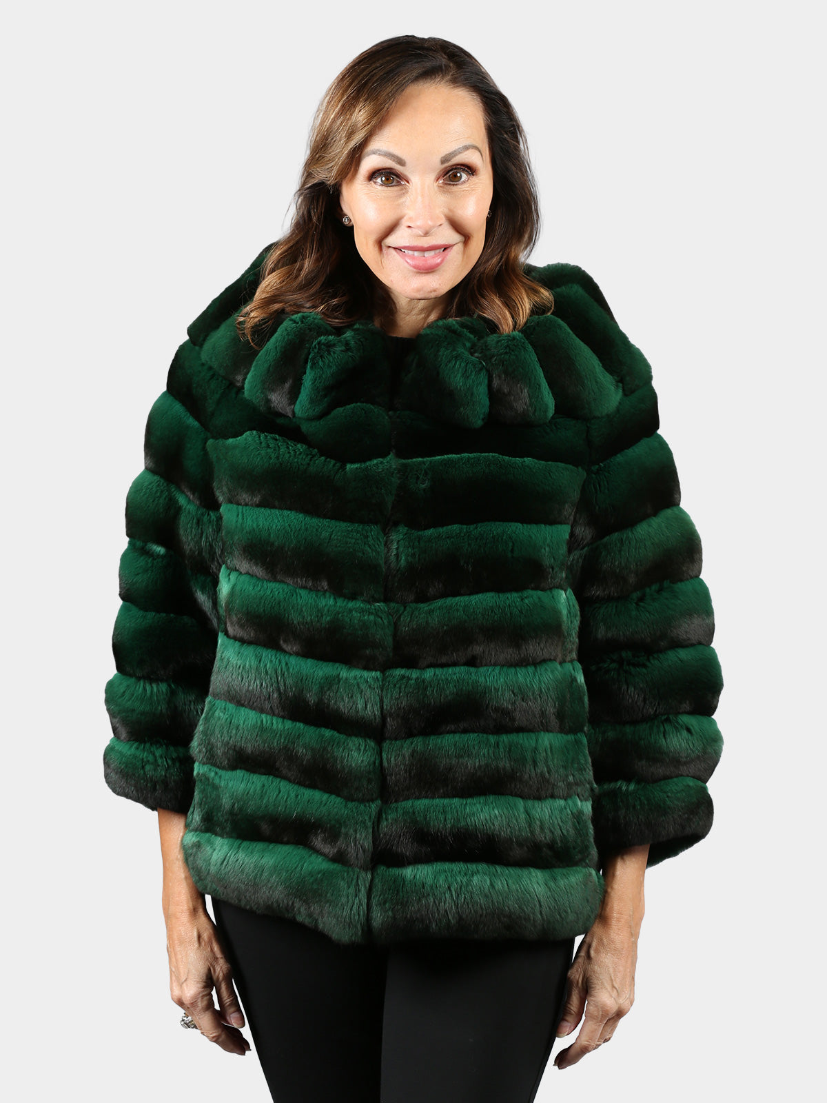 Woman's Dyed Emerald Green Chinchilla Fur Jacket by Carmen Marc Valvo