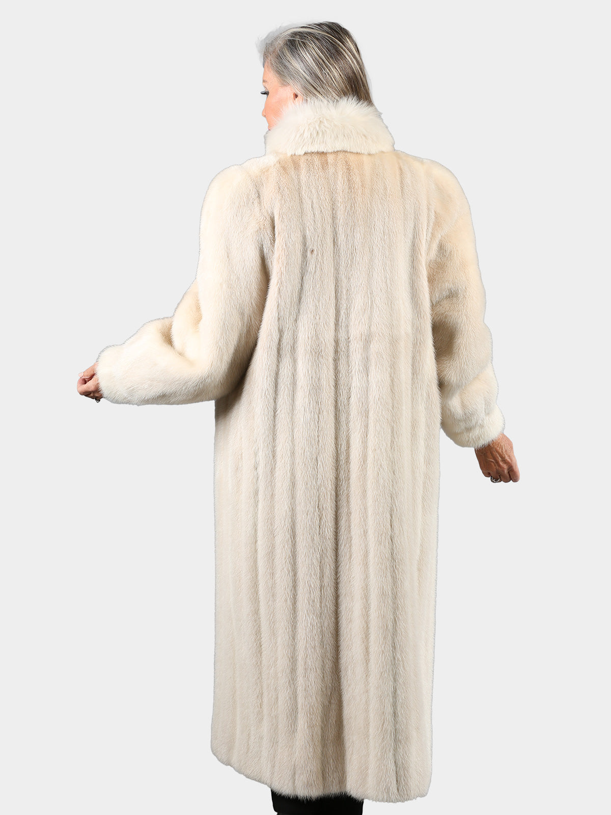 Woman's Blush Mink Fur Coat with Matching Fox Tuxedo Front