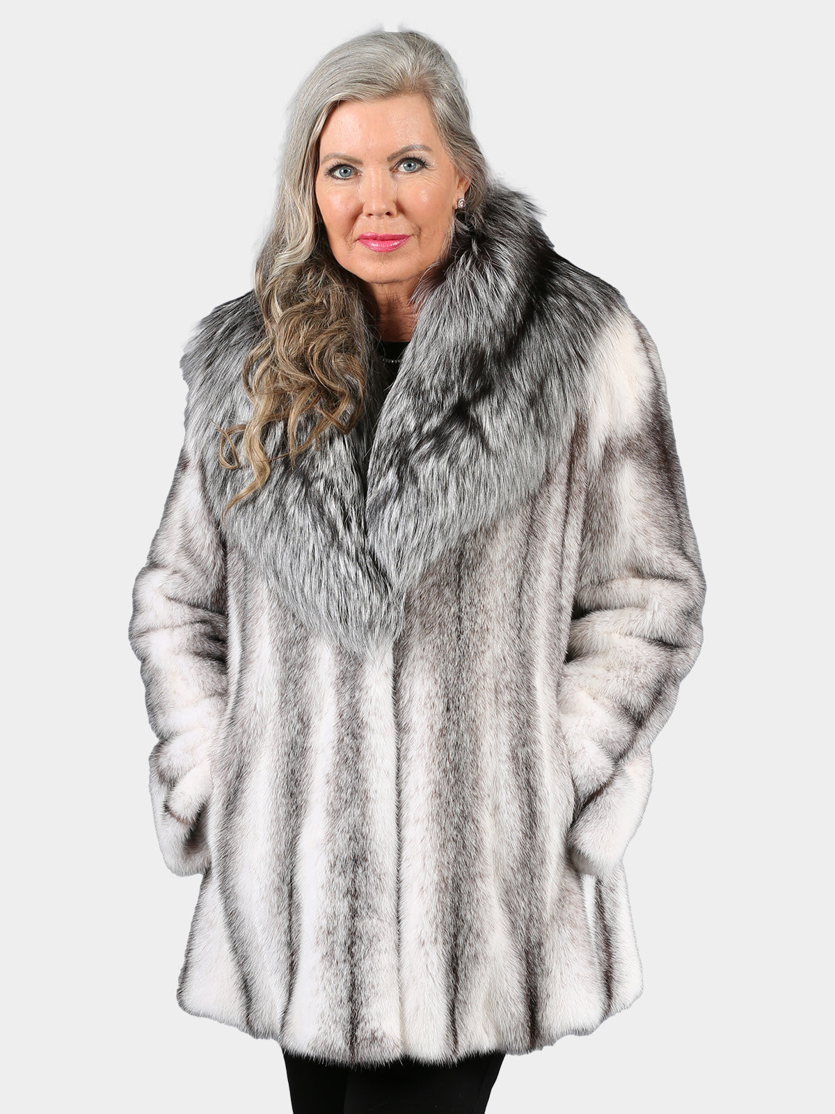 Woman's Natural Black Cross Mink Fur Jacket