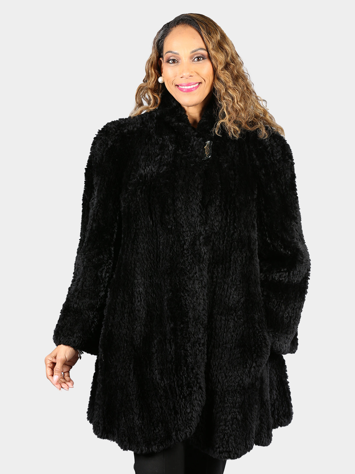 Woman's Dyed Black Knit Sheared Beaver Fur Stroller by Paula Lishman