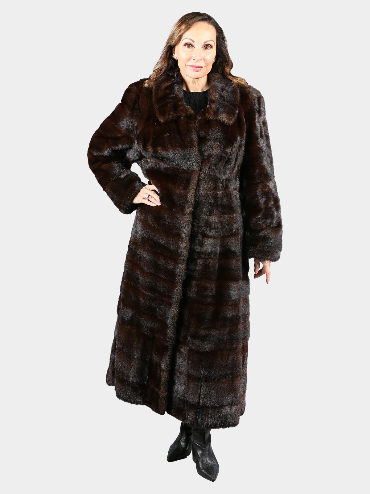 Woman's Vintage Mahogany Mink Fur Coat Horizontal Design