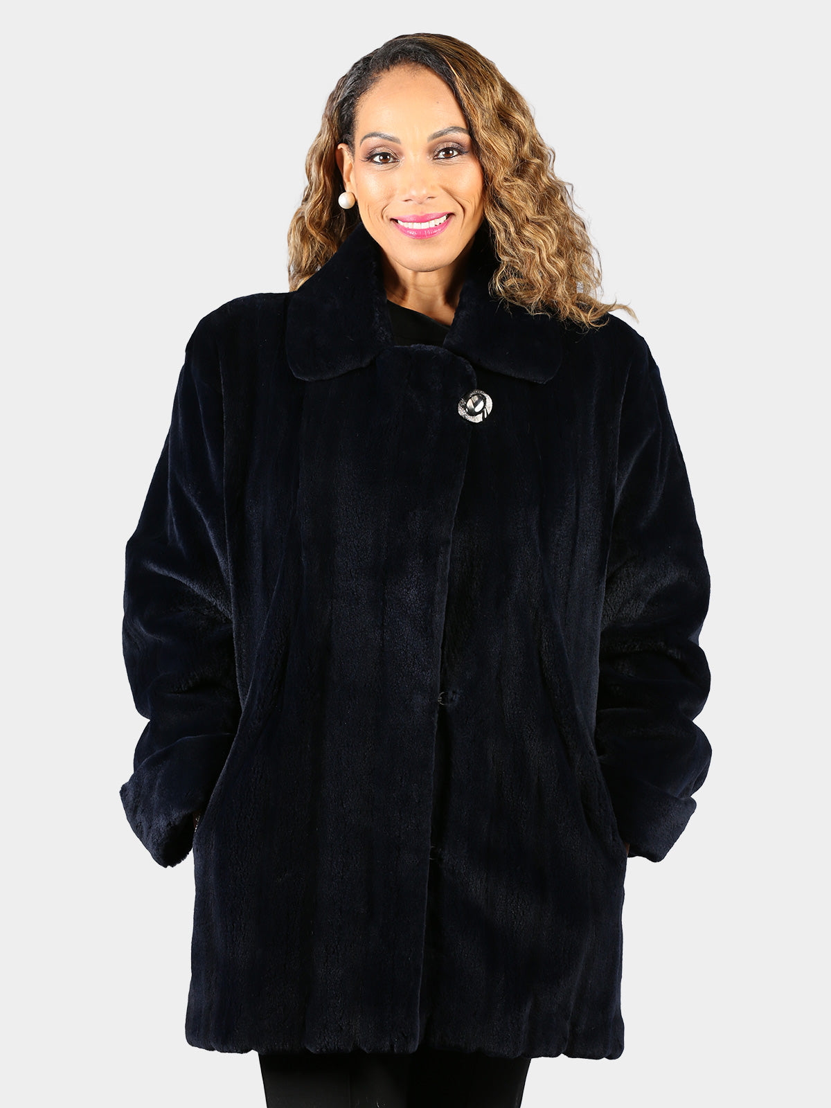 Woman's Dyed Navy Sheared Mink Fur Stroller