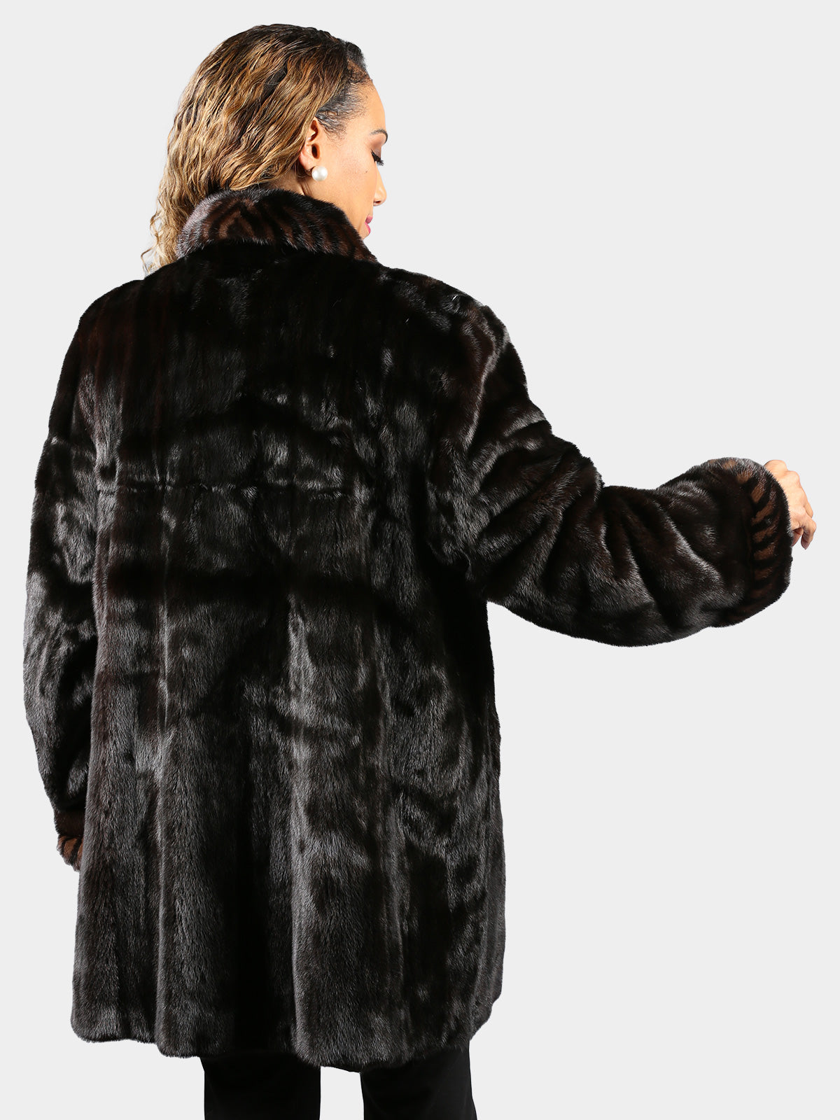 Woman's Plus Size Ranch Female Mink Fur Stroller with Two Tone Mink Trim