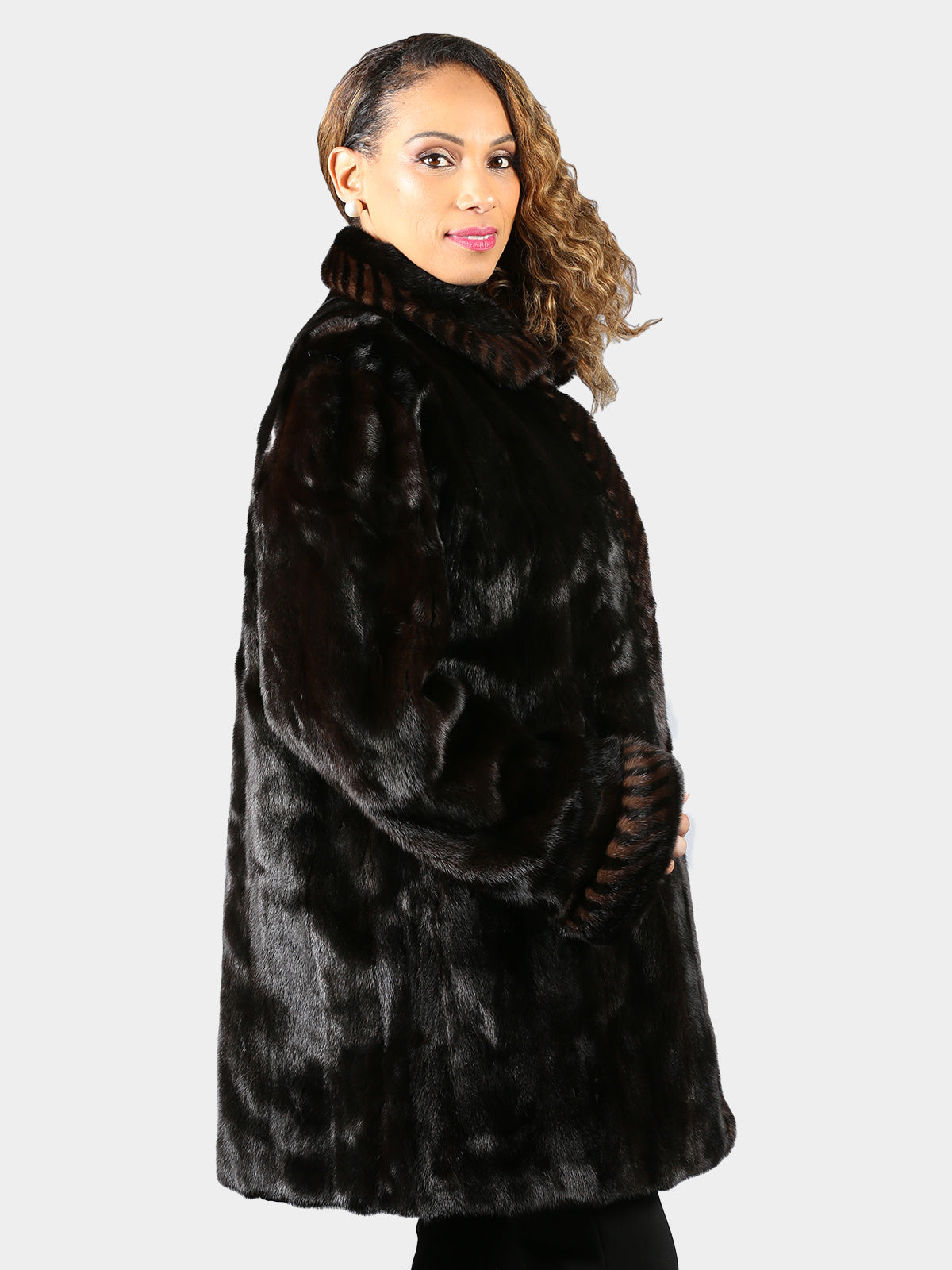 Woman's Plus Size Ranch Female Mink Fur Stroller with Two Tone Mink Trim