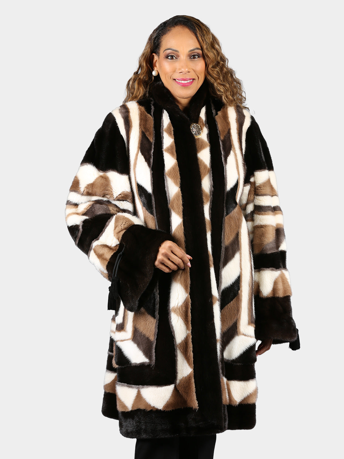Woman's Multicolor Female Mink Fur 3/4 Swing Coat by Zuki