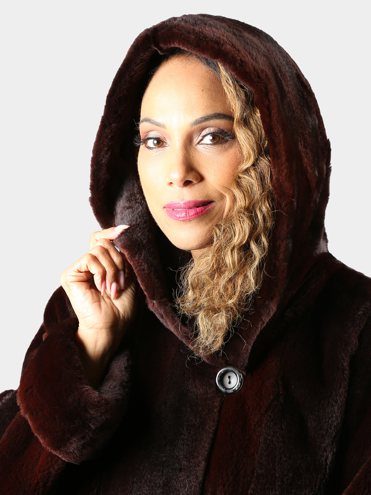 Woman's Plus Size Swing Style Dyed Dark Brown Sheared Mink Fur 7/8 Coat (Reversible)