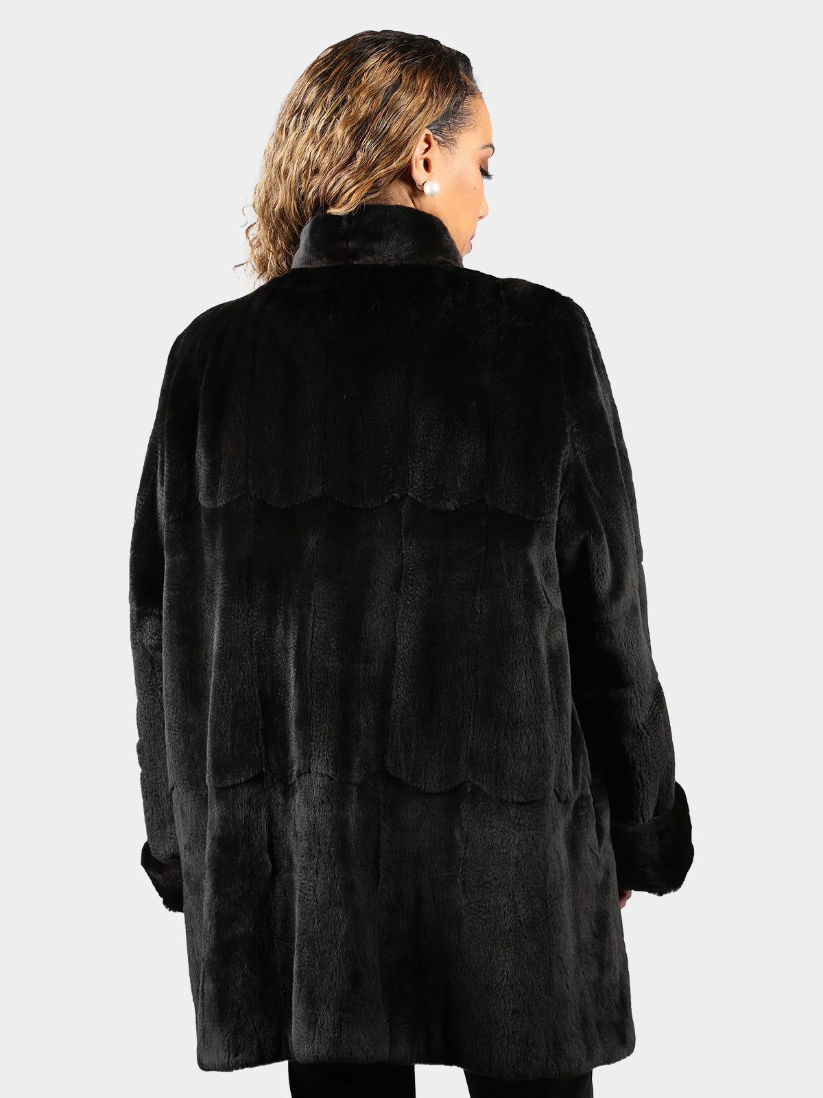 Woman's Plus Size Dyed Black Sheared Mink Fur Stroller (Reversible)