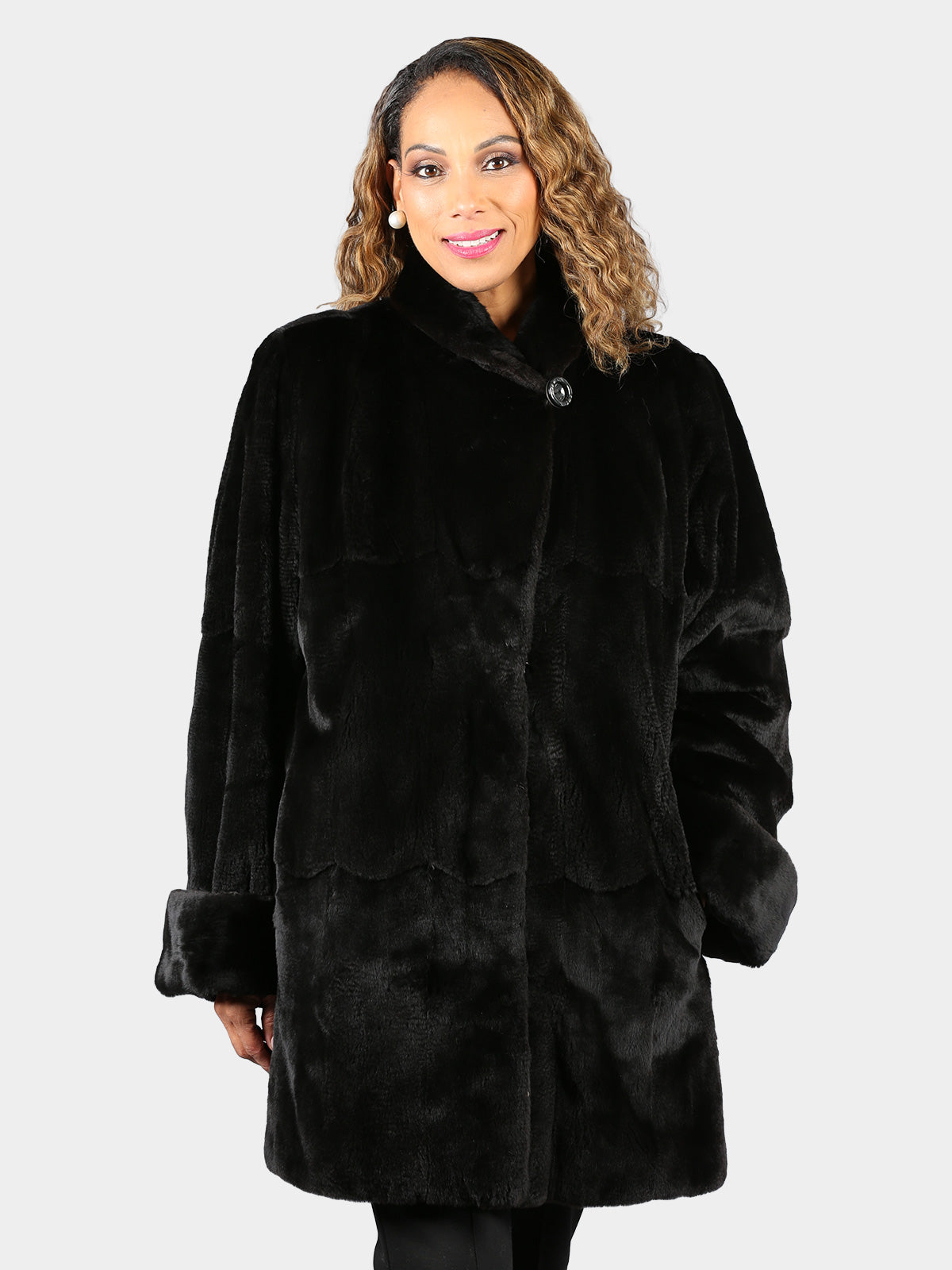 Woman's Plus Size Dyed Black Sheared Mink Fur Stroller (Reversible)