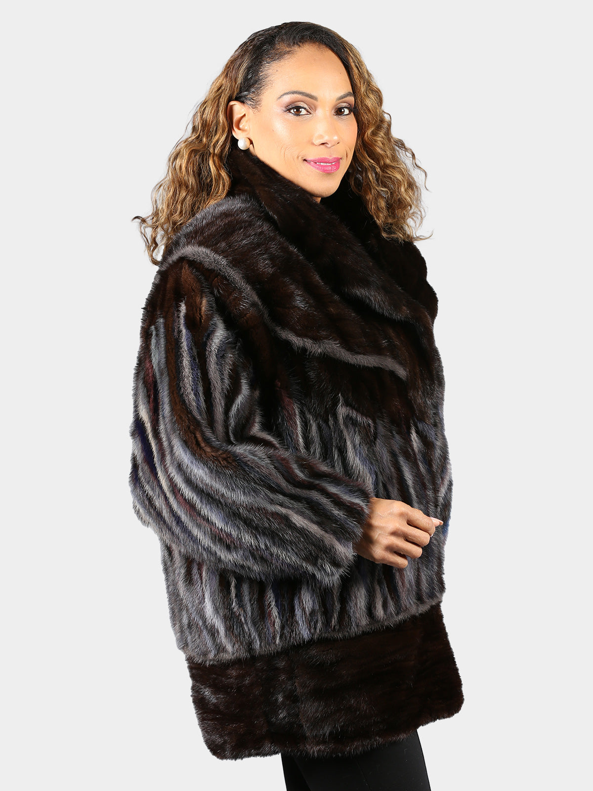 Woman's Multicolored Sculptured Mink Fur Jacket