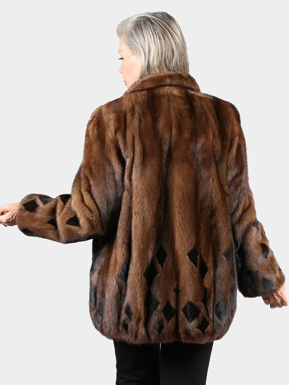 Woman's Mahogany Female Mink Fur Jacket with Ranch Mink Inserts