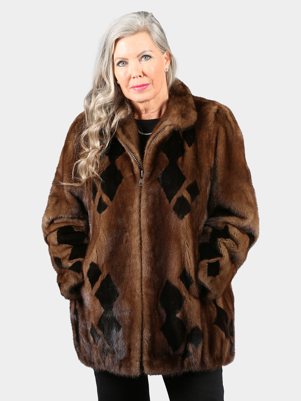 Woman's Mahogany Female Mink Fur Jacket with Ranch Mink Inserts