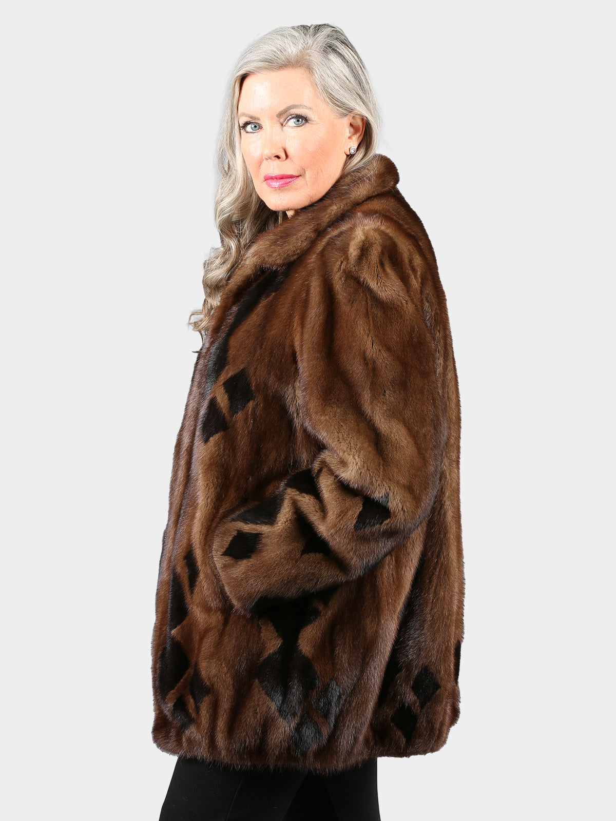 Woman's Mahogany Female Mink Fur Jacket with Ranch Mink Inserts
